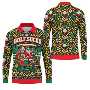 Christmas Golf Sucks Santa Cart Golf Shirt, Mens Golf Polo, Funny Mens Golf Shirts