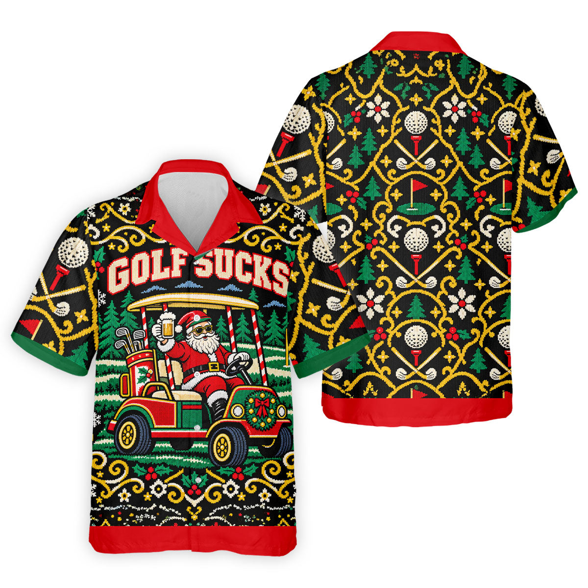 Christmas Golf Sucks Santa Cart Golf Shirt, Mens Golf Polo, Funny Mens Golf Shirts