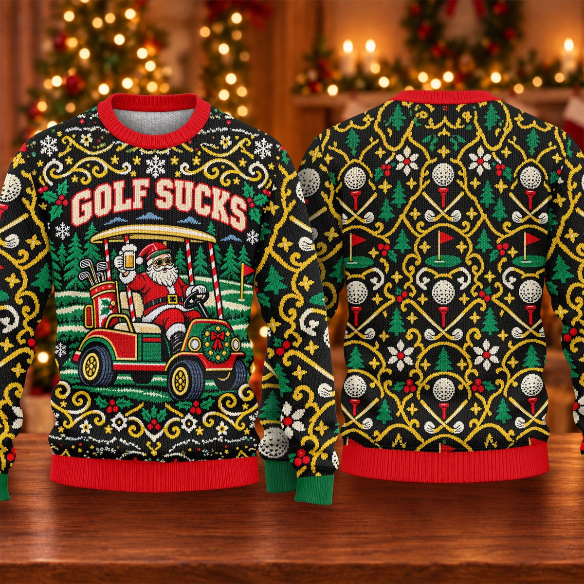 Christmas Golf Sucks Santa Cart Ugly Sweater, Ugly Sweater Party, Christmas Golf Gift
