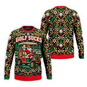 Christmas Golf Sucks Santa Cart Golf Shirt, Mens Golf Polo, Funny Mens Golf Shirts