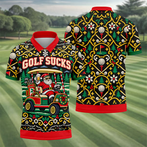 Christmas Golf Sucks Santa Cart Golf Shirt, Mens Golf Polo, Funny Mens Golf Shirts