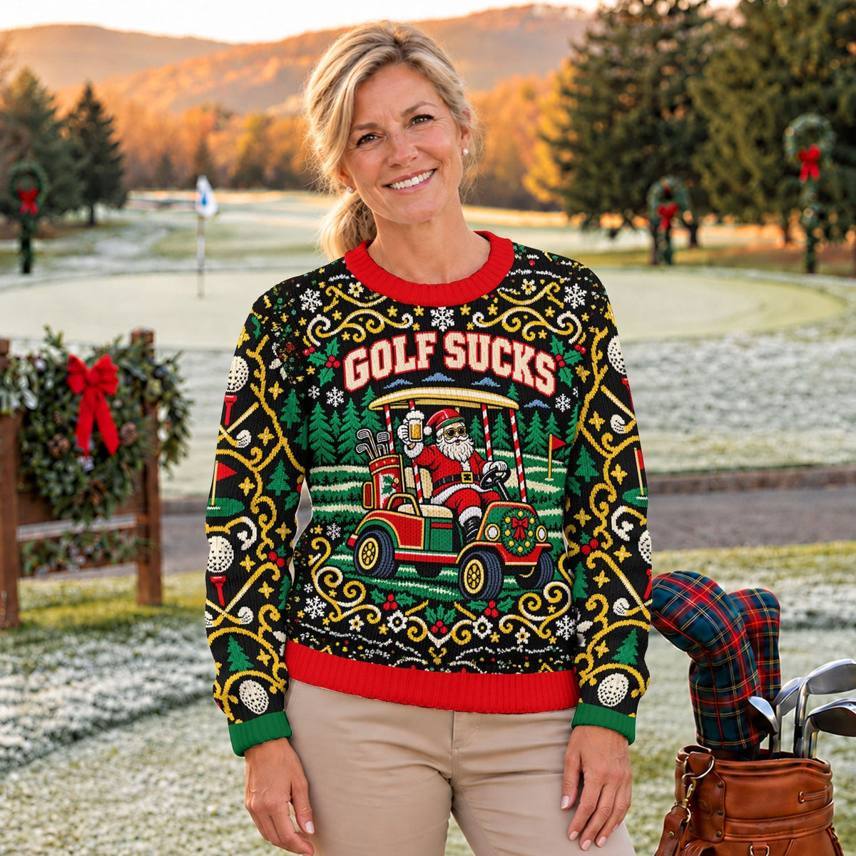 Christmas Golf Sucks Santa Cart Ugly Sweater, Ugly Sweater Party, Christmas Golf Gift