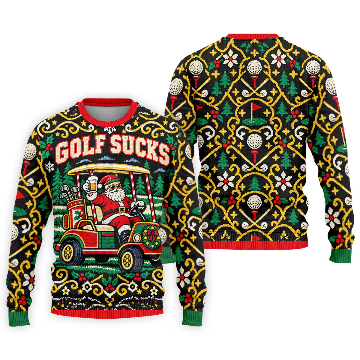 Christmas Golf Sucks Santa Cart Golf Shirt, Mens Golf Polo, Funny Mens Golf Shirts