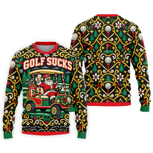 Christmas Golf Sucks Santa Cart Golf Shirt, Mens Golf Polo, Funny Mens Golf Shirts