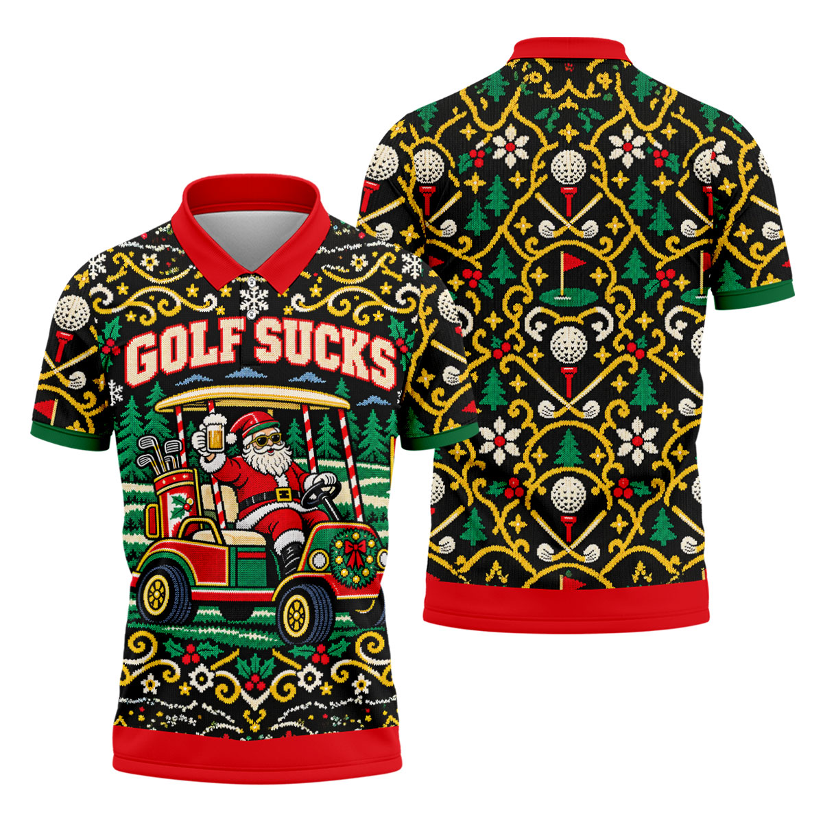 Christmas Golf Sucks Santa Cart Golf Shirt, Mens Golf Polo, Funny Mens Golf Shirts