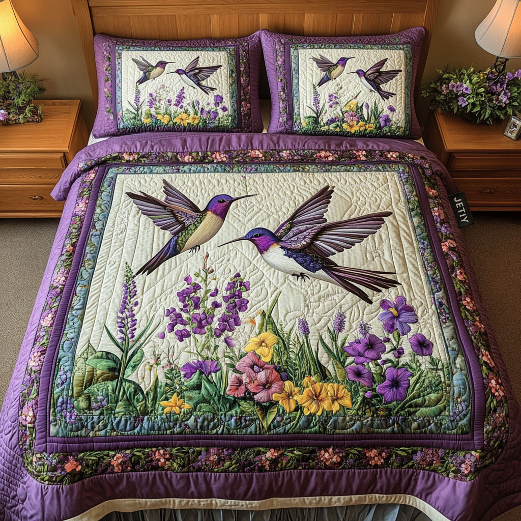 Humming Bird Couple Quilt Bed Sets, Couple Bedding Set, Couple Valentine Gift, Bird Lover Gift