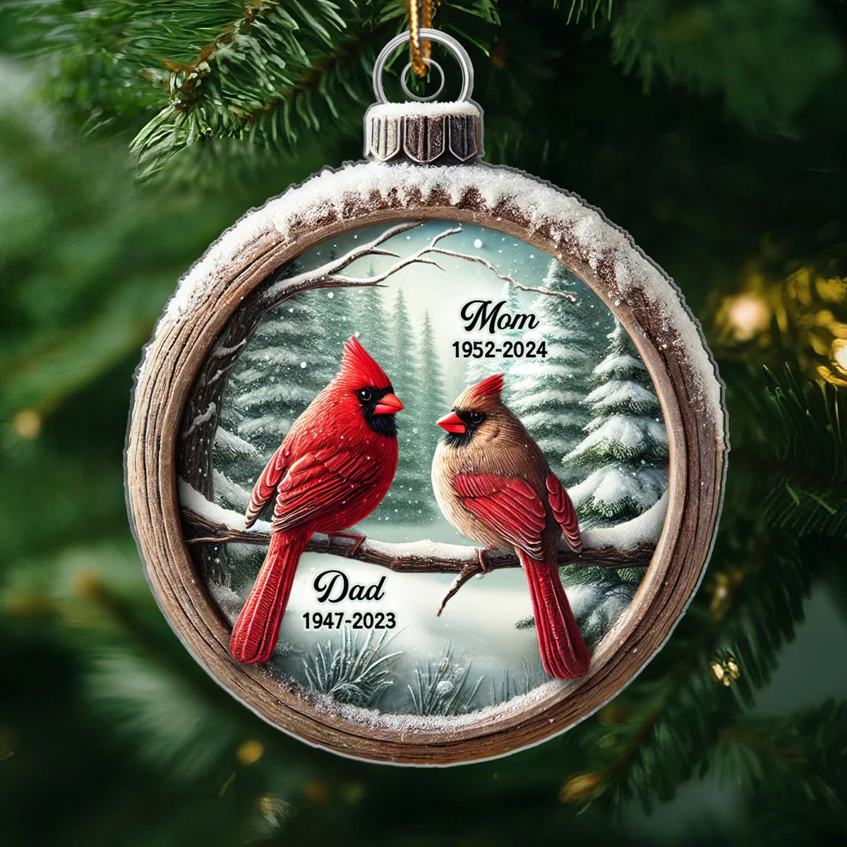 Personalized Cardinal Memorial Christmas Acrylic Ornament, Sympathy Gifts For Lost Loved Ones