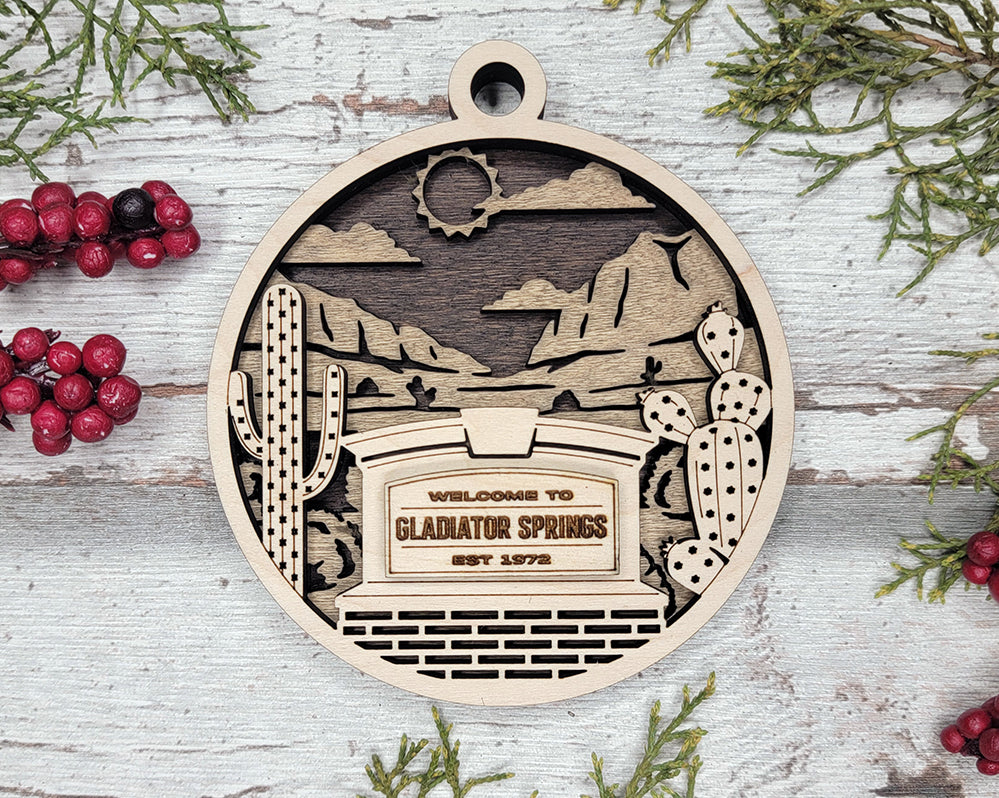 Welcome To Gladiator Springs Desert Personalized 3D Wood Christmas Ornaments, Welcome Sign Ornament, Christmas Gifts