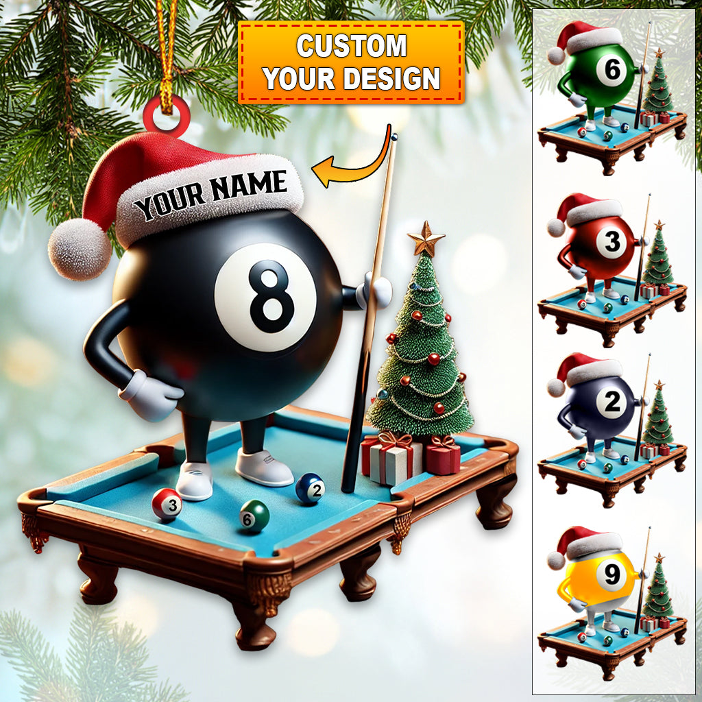 Billiard Ball, Custom Billiard Ball With Santa Hat Ornament, Christmas Gift For Billiard Lovers