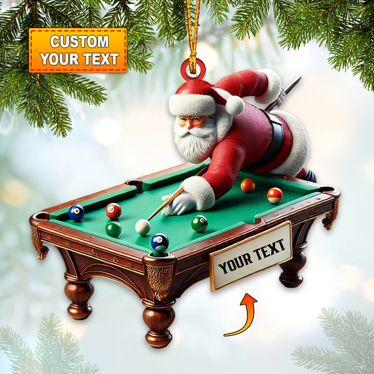 Pool Table, Personalize Pool Table With Santa Ornament, Christmas Gift For Billiard Lovers