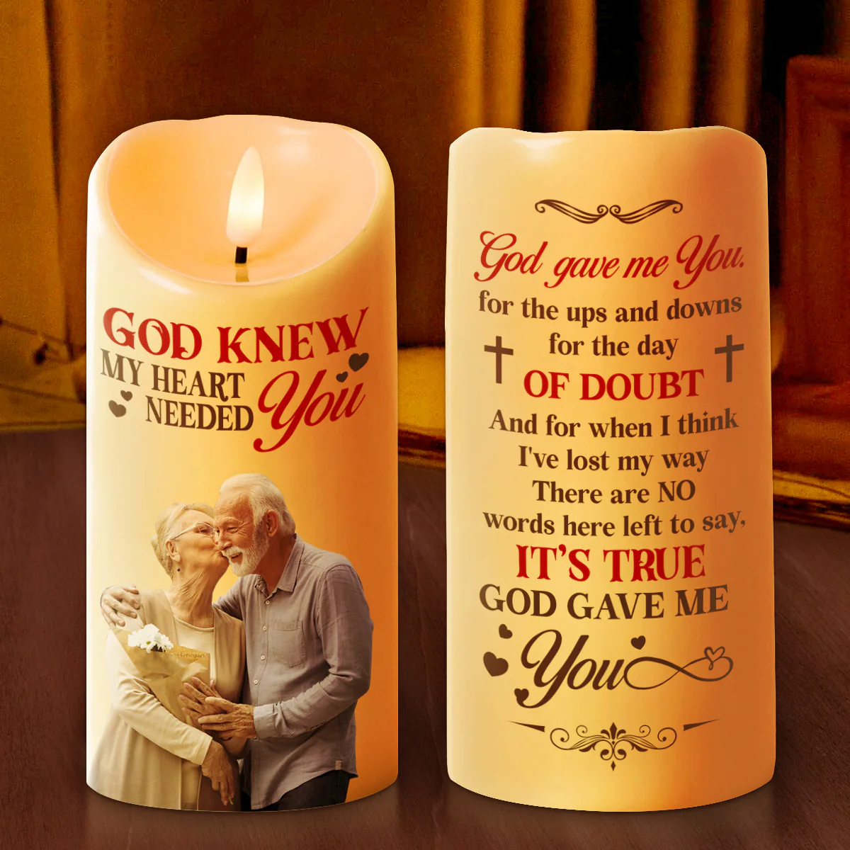 God Knew My Heart Needed You Flameless LED Candle, Custom Photo Couple Gifts, Custom Anniversary Gifts