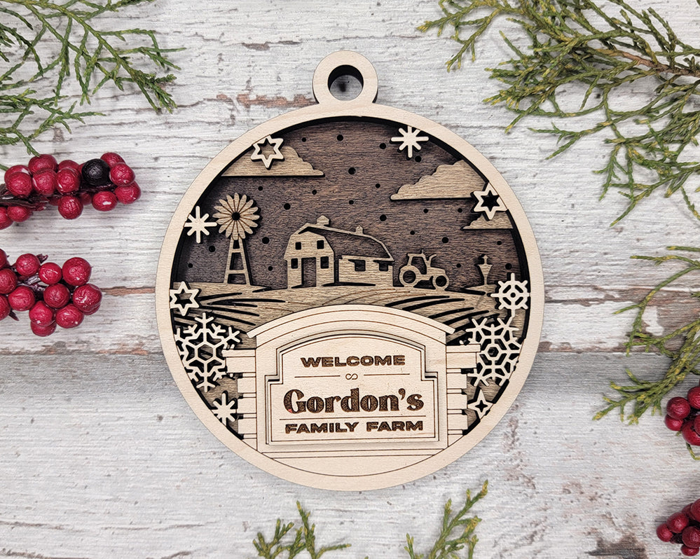 Welcome Gordon's Family Farm Personalized 3D Wood Christmas Ornaments, Welcome Sign Ornament