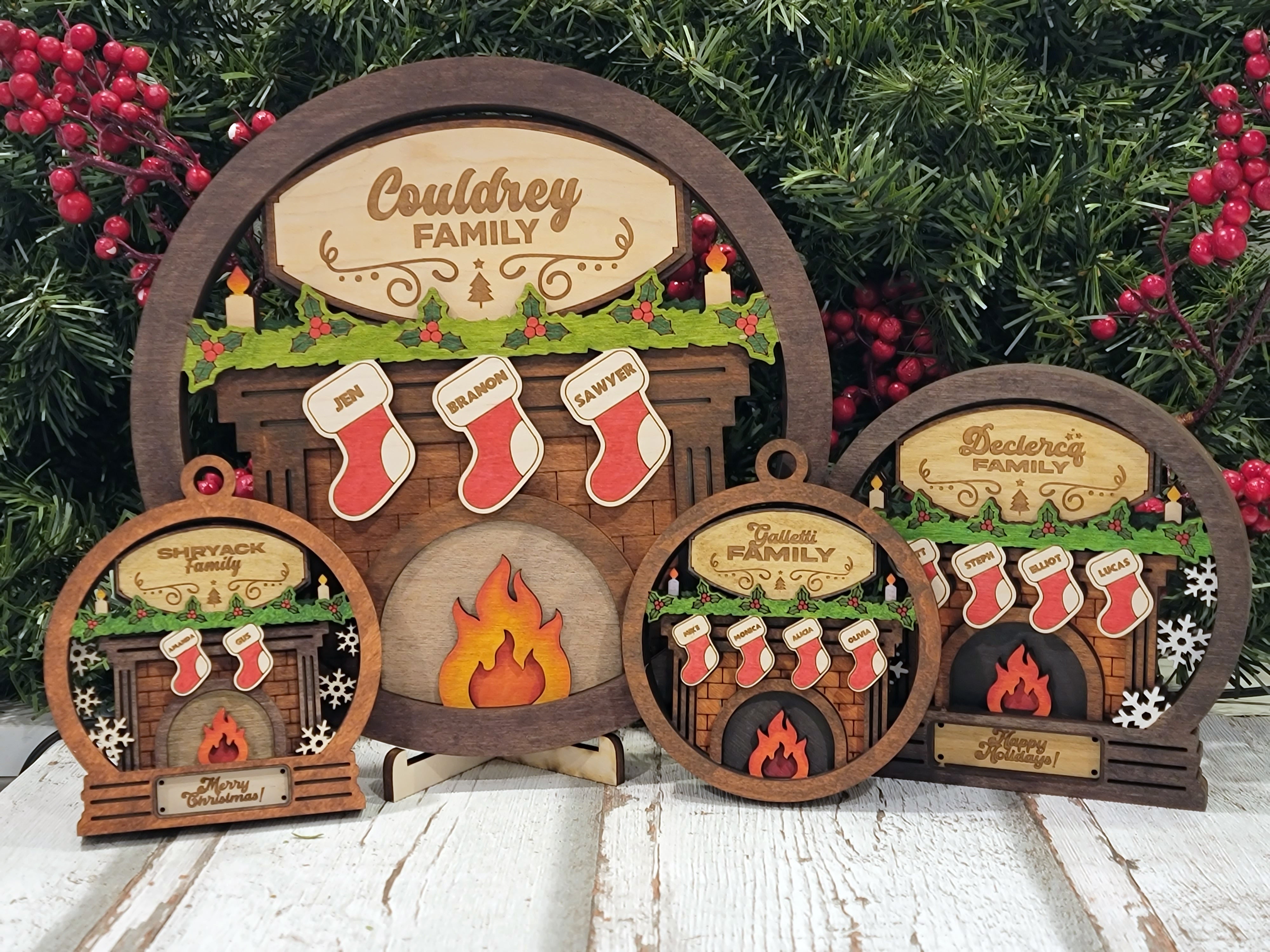 Personalized Fireplace Family Christmas Wood Sign, Family Christmas Ornament, Christmas Decor