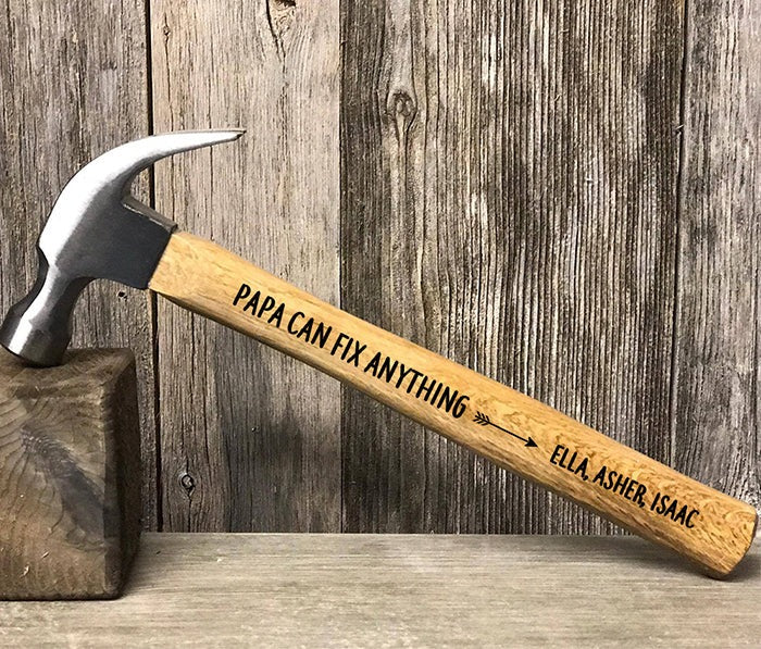 Papa Can Fix Anything Laser Engraved Personalized Hammer, Gifts For Dad