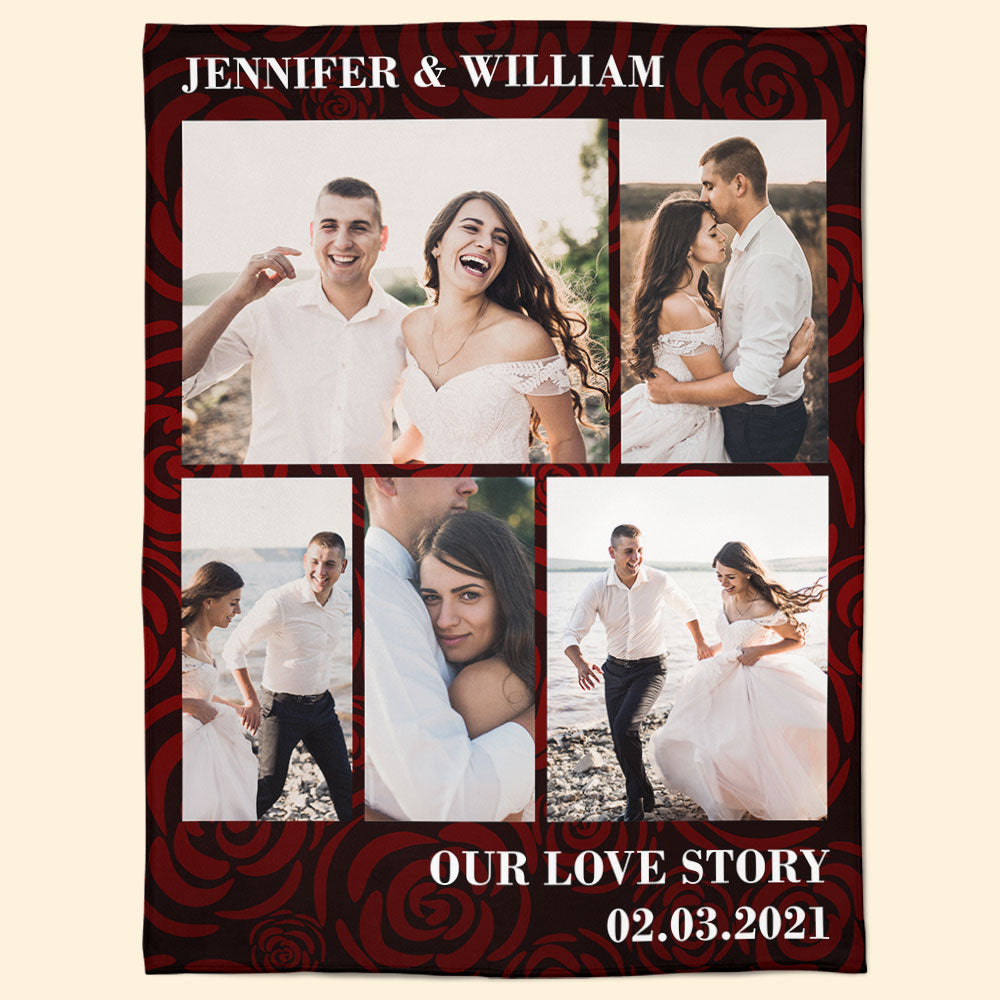 Custom Photo Our Love Story Blanket, Personalized Blankets For Couples, Valentine's Day Gift For Couple