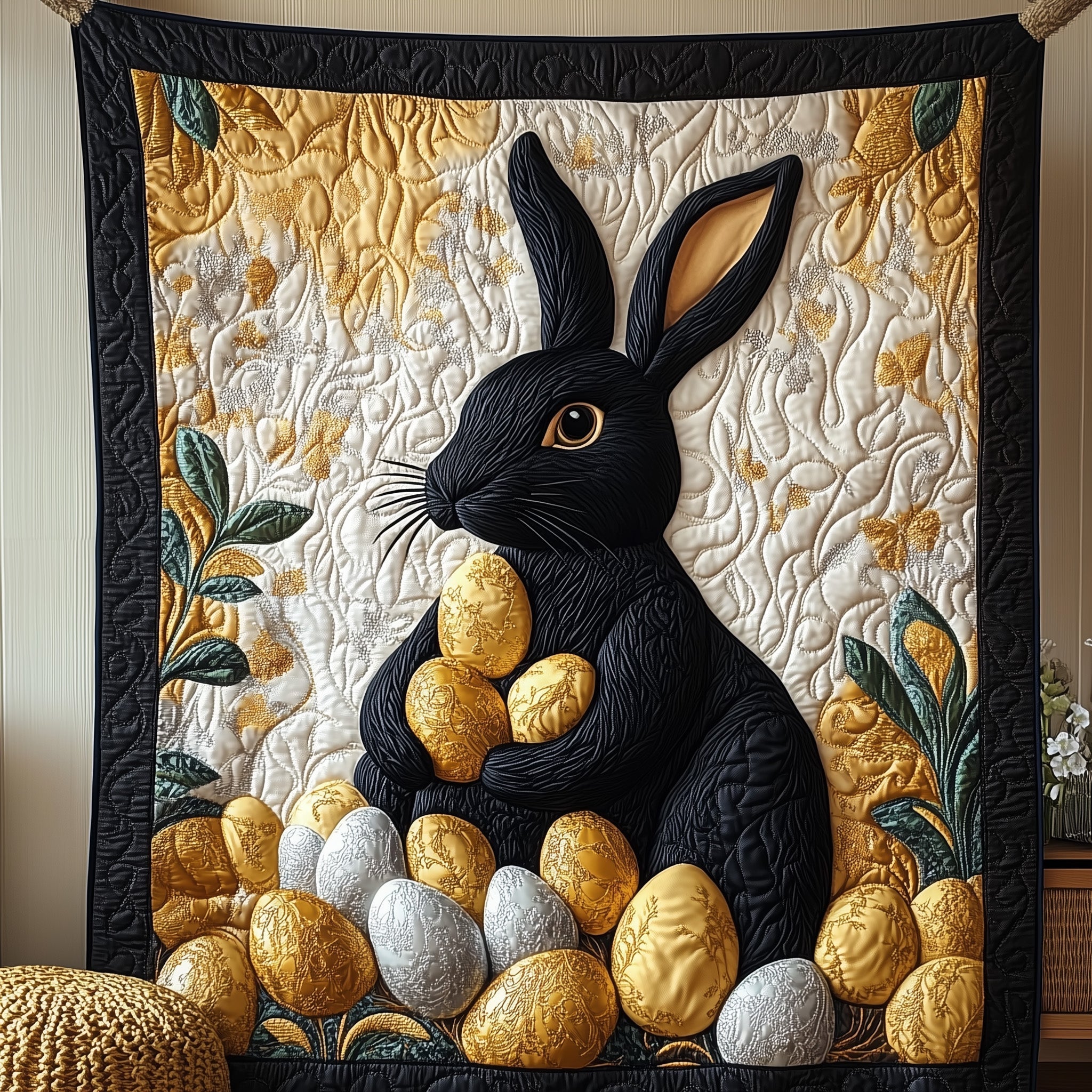 Black Bunny Quilt Blanket, Bunny Blanket, Mother's Day Gift, Easter Decor, Easter Gift