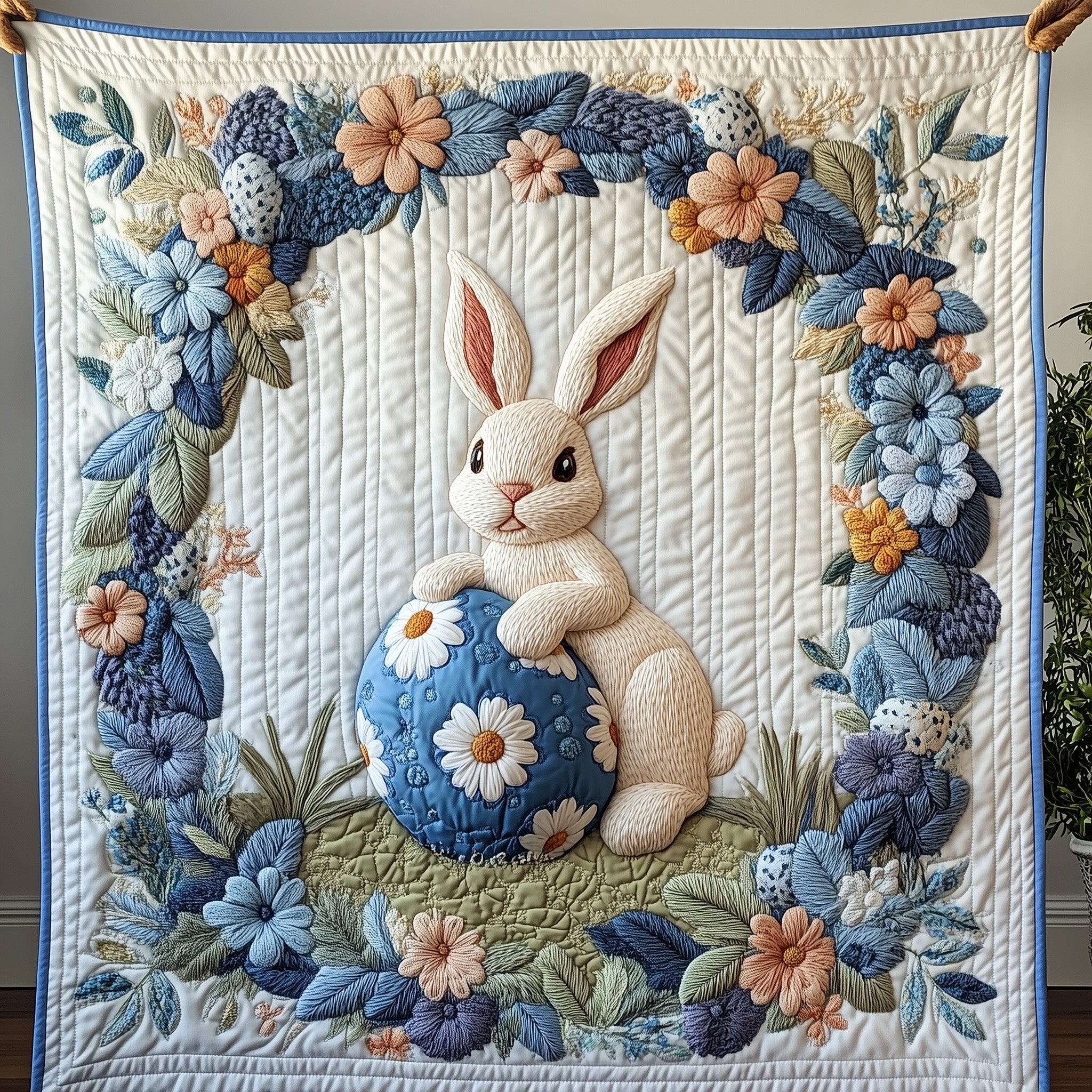 Easter Bunny Floral Quilt Blanket, Bunny Blanket, Bedroom Decor, Mother's Day Gift, Easter Decor, Easter Gift