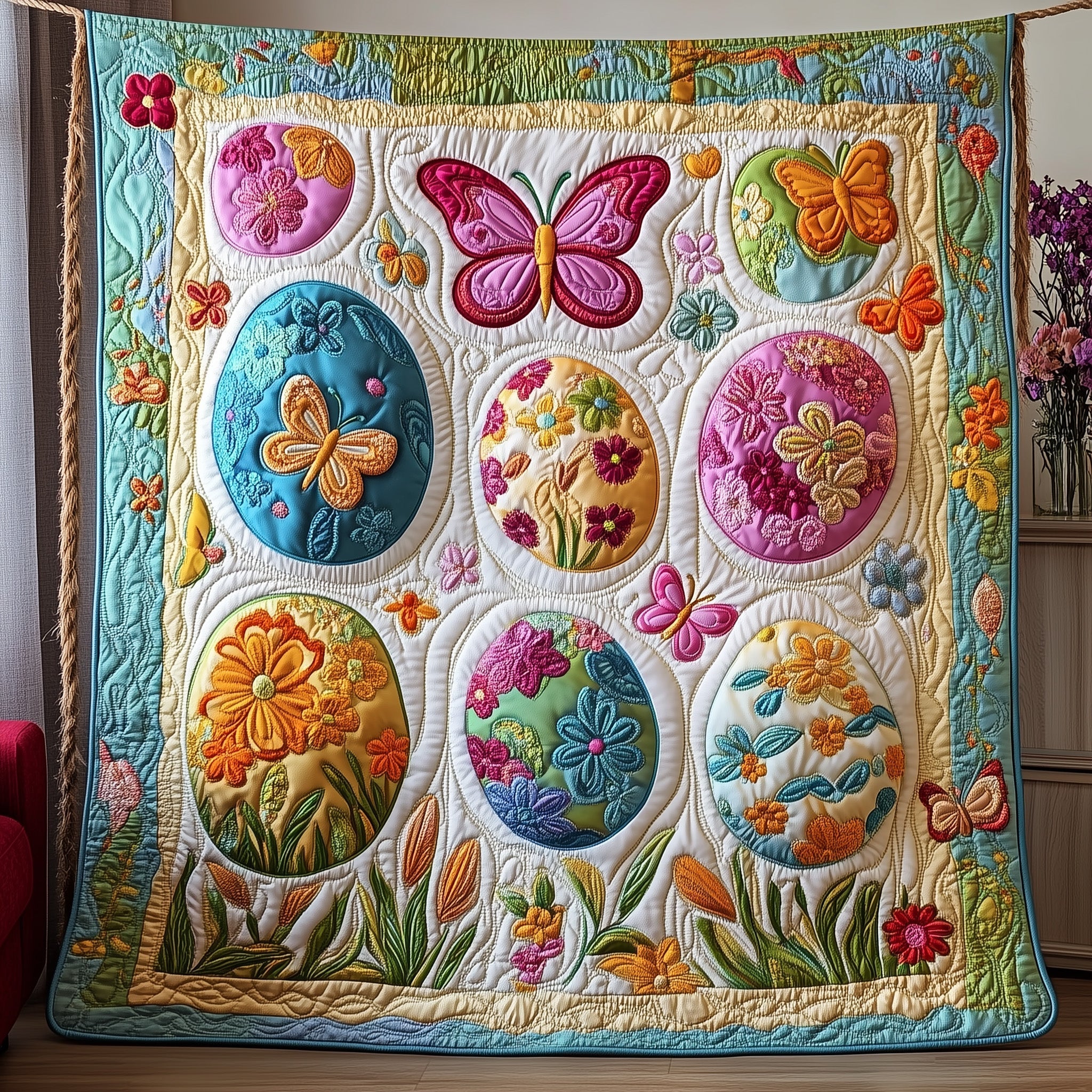 Easter Eggs Quilt Blanket, Mother's Day Gift, Easter Decor, Easter Gift