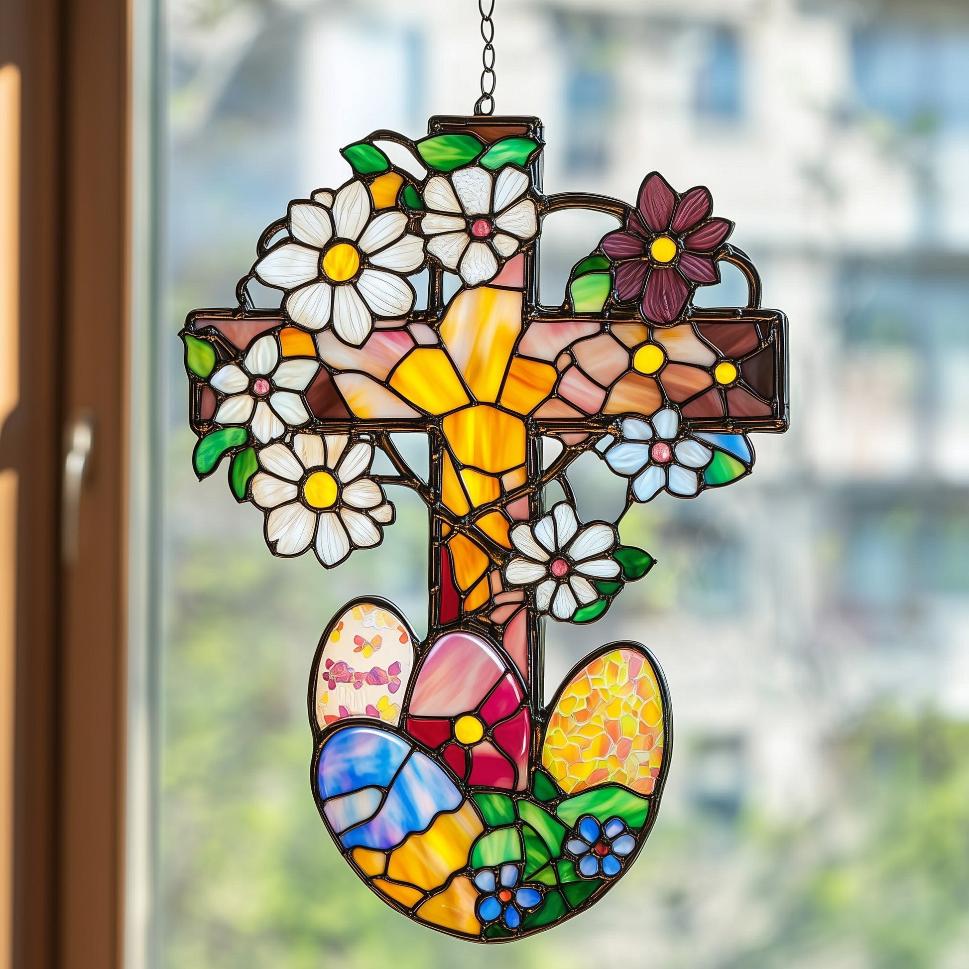 Flower Cross Acrylic Suncatcher, Easter Decor, Easter Gift