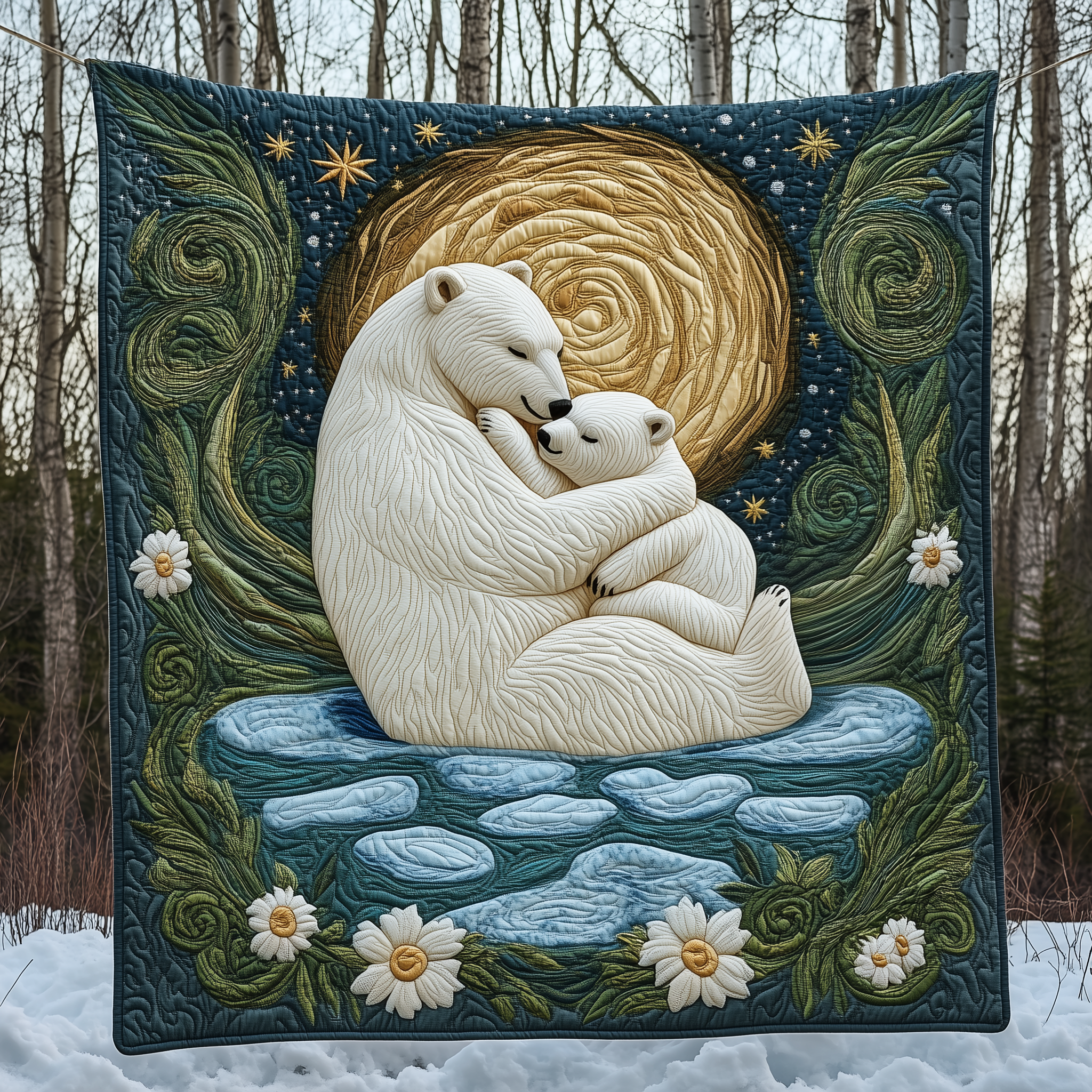 Polar Bear Hugging Kid Quilt Blanket, Polar Bear Blanket, Mother's Day Gifts, Gift For Mom