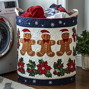 Christmas Gingerbread Men Poinsettia laundry basket