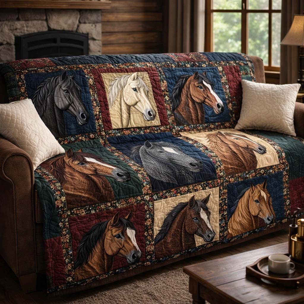 Heritage Horse Patch Quilted Sofa Cover Fall Halloween Decor For Sofa Couch