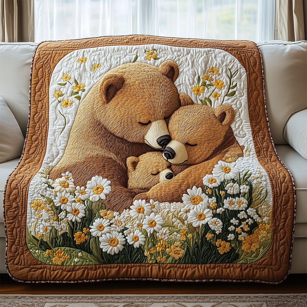 Little Bear Family Quilt Blanket, Bear Blanket, Mother's Day Gifts, Gift For Mom