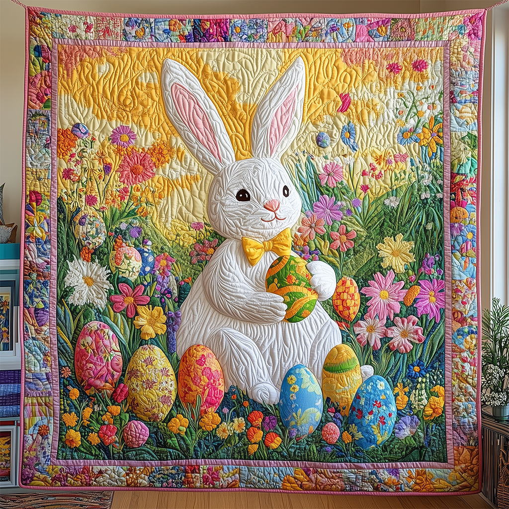 Bunny Garden Quilt Blanket, Bunny Blanket, Mother's Day Gift, Easter Decor, Easter Gift