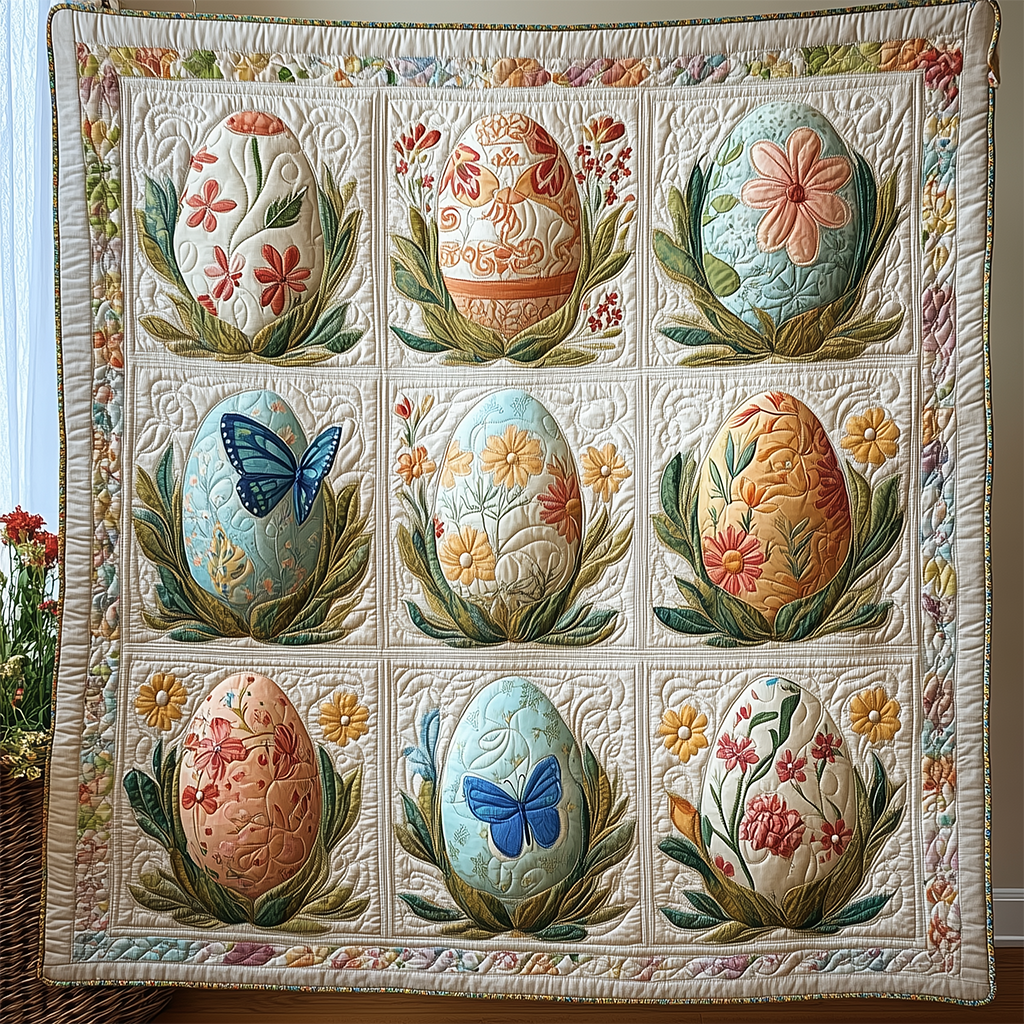 Easter Egg Hunt Quilt Blanket, Mother's Day Gift, Easter Decor, Easter Gift