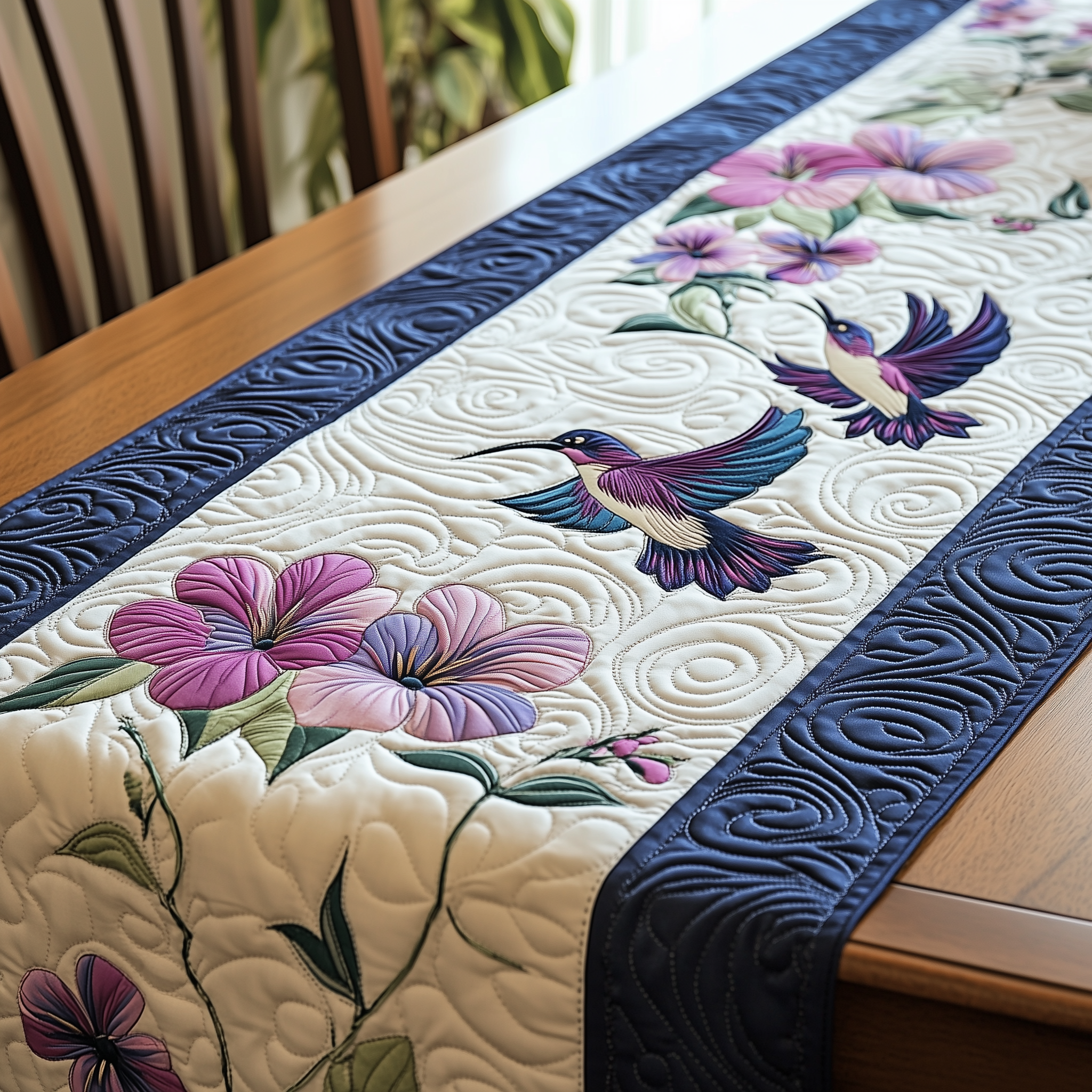 Elegant Hummingbird Quilted Table Runner, Easter Table Runner, Spring Table Runner, Mother's Day Gifts