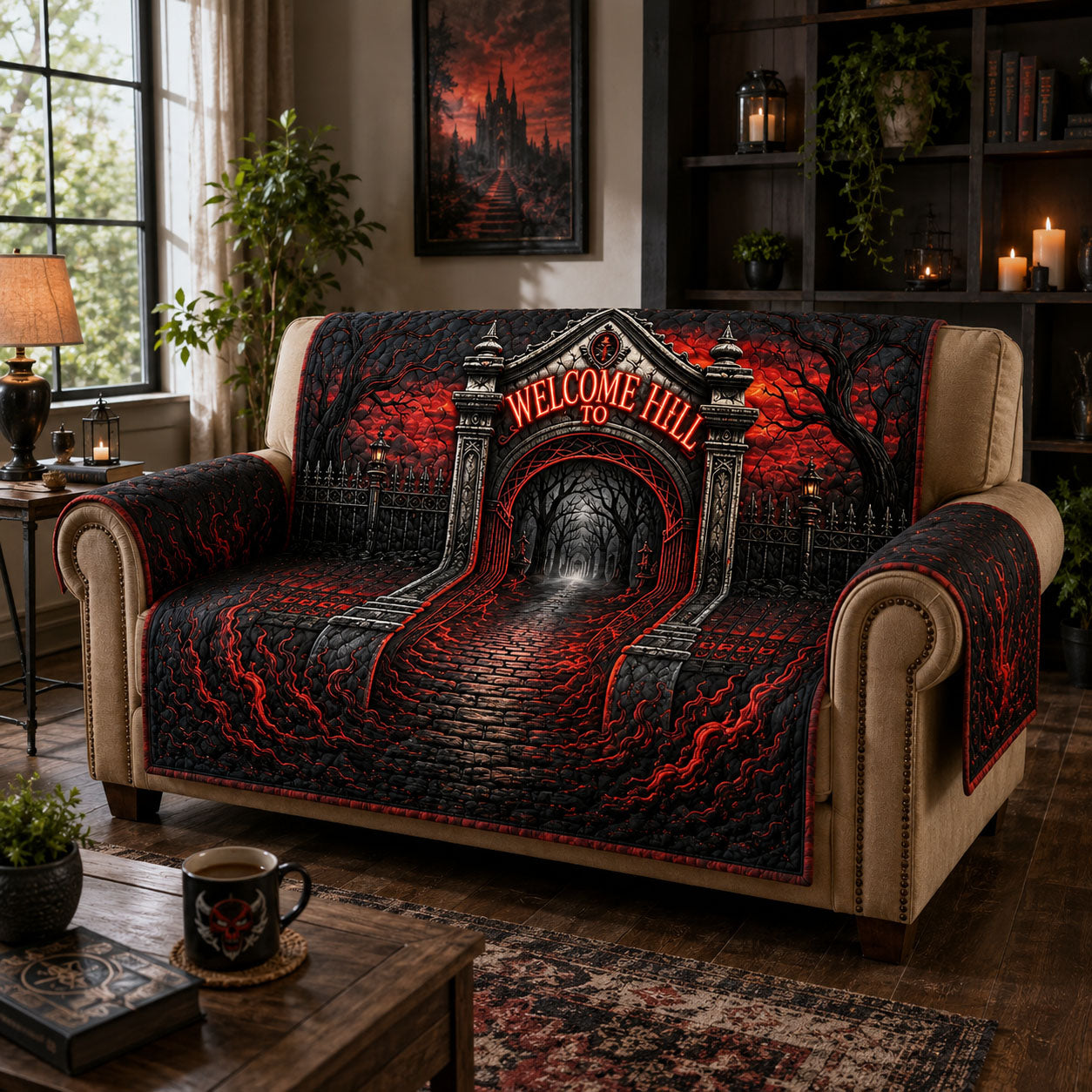 Welcome To Hell Gothic Gate Quilted Sofa Cover Fall Halloween Decor Fo – CustomFam