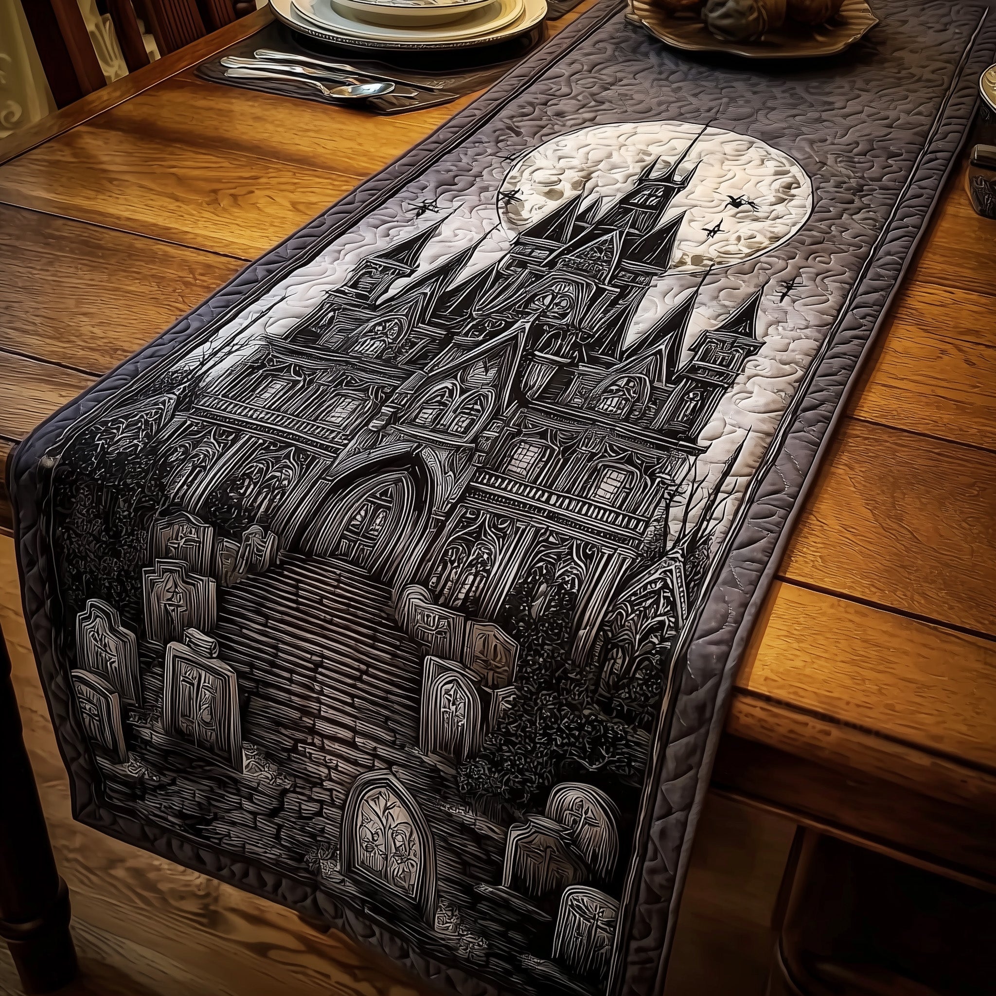 Haunted Manor Quilted Table Runner, Easter Table Runner, Spring Table Runner, Mother's Day Gifts