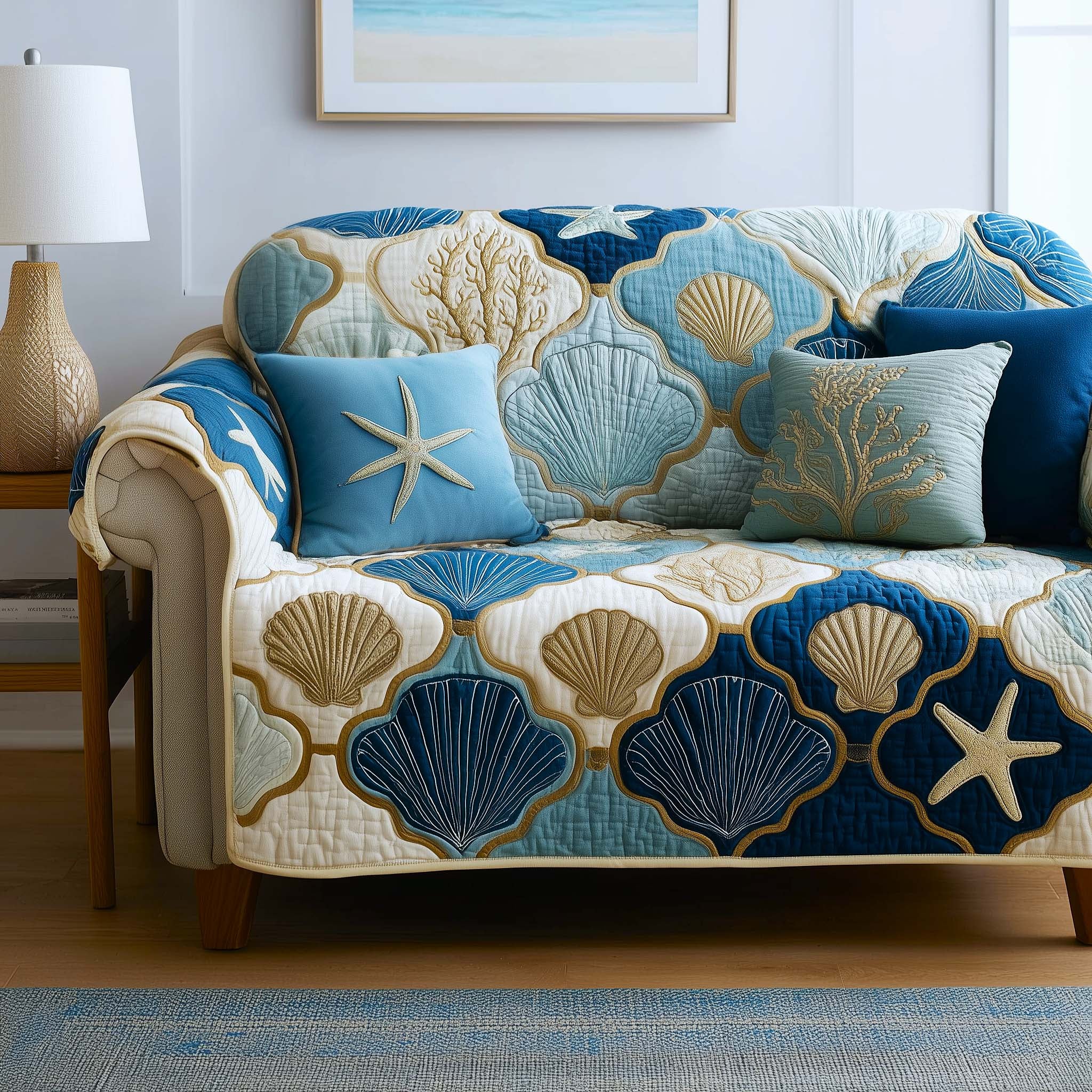 Ocean Breeze Quilted Sofa Cover Fall Halloween Decor For Sofa Couch