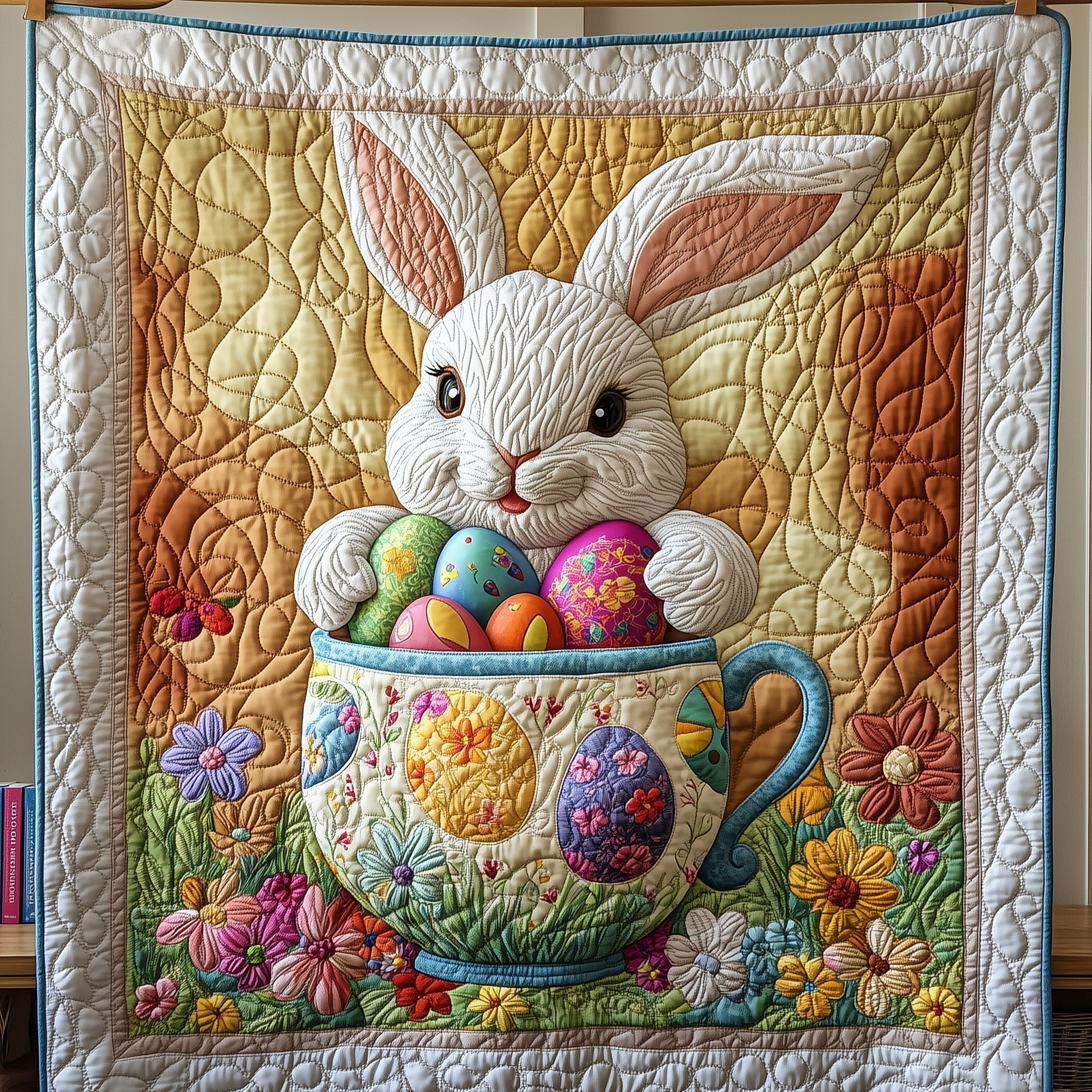 Rabbit Easter Quilt Blanket, Bunny Blanket, Mother's Day Gift, Easter Decor, Easter Gift