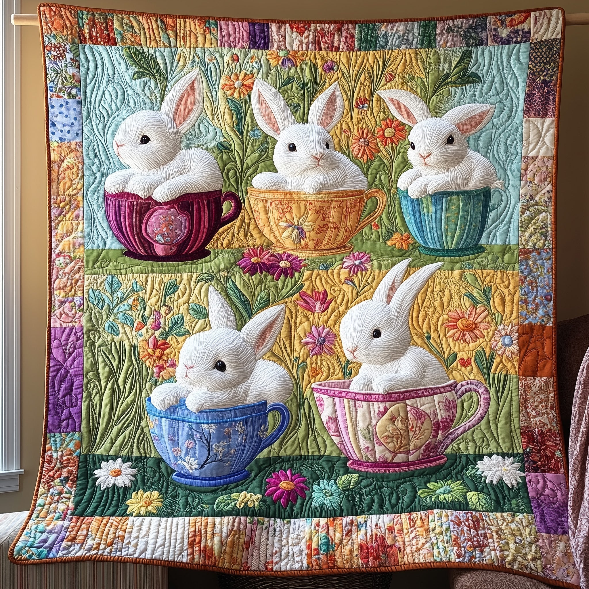 Bunnies Quilt Blanket, Bunny Blanket, Bedding Set, Mother's Day Gift, Easter Decor, Easter Gift