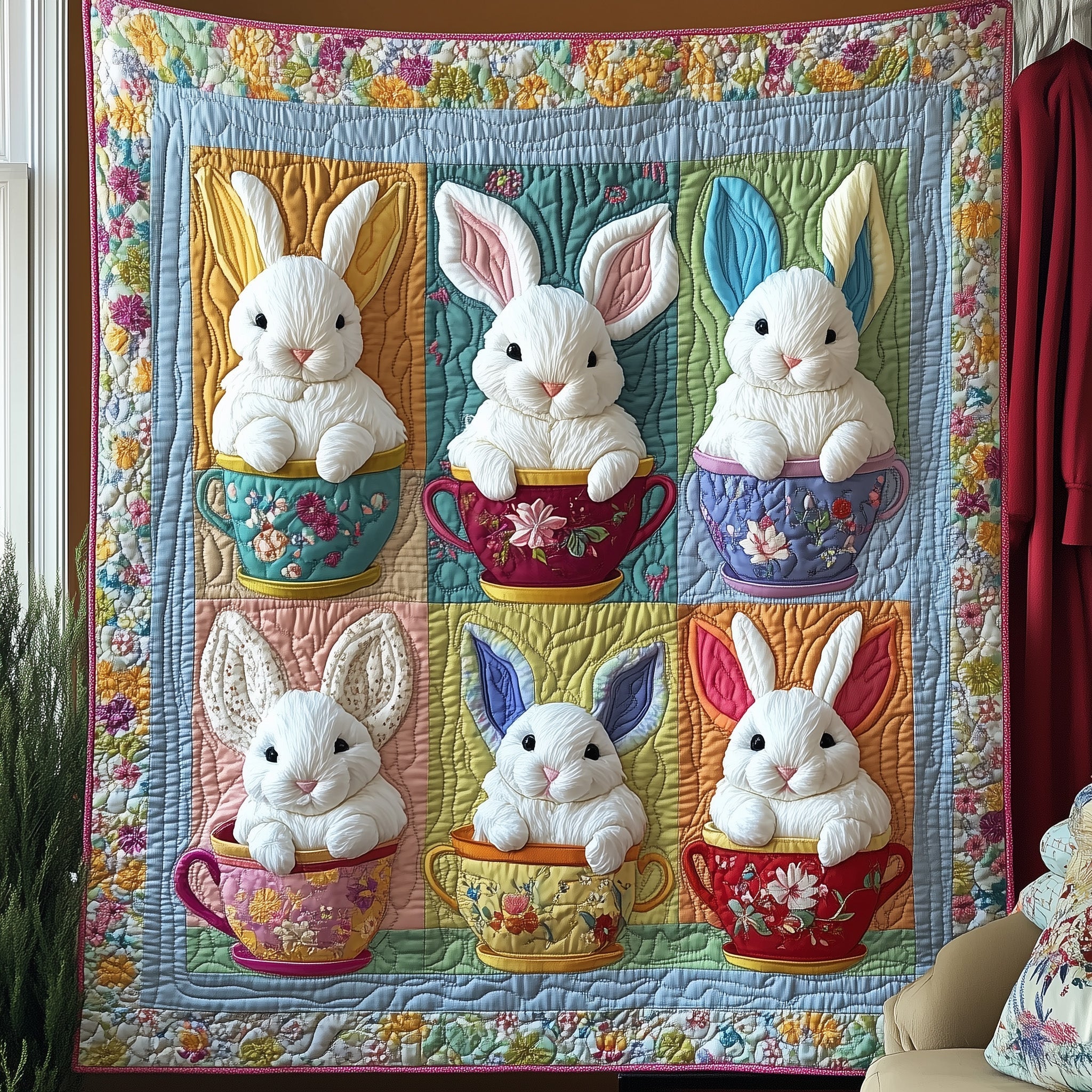 Little Bunnies Quilt Blanket, Bunny Blanket, Bedding Set, Mother's Day Gift, Easter Decor, Easter Gift