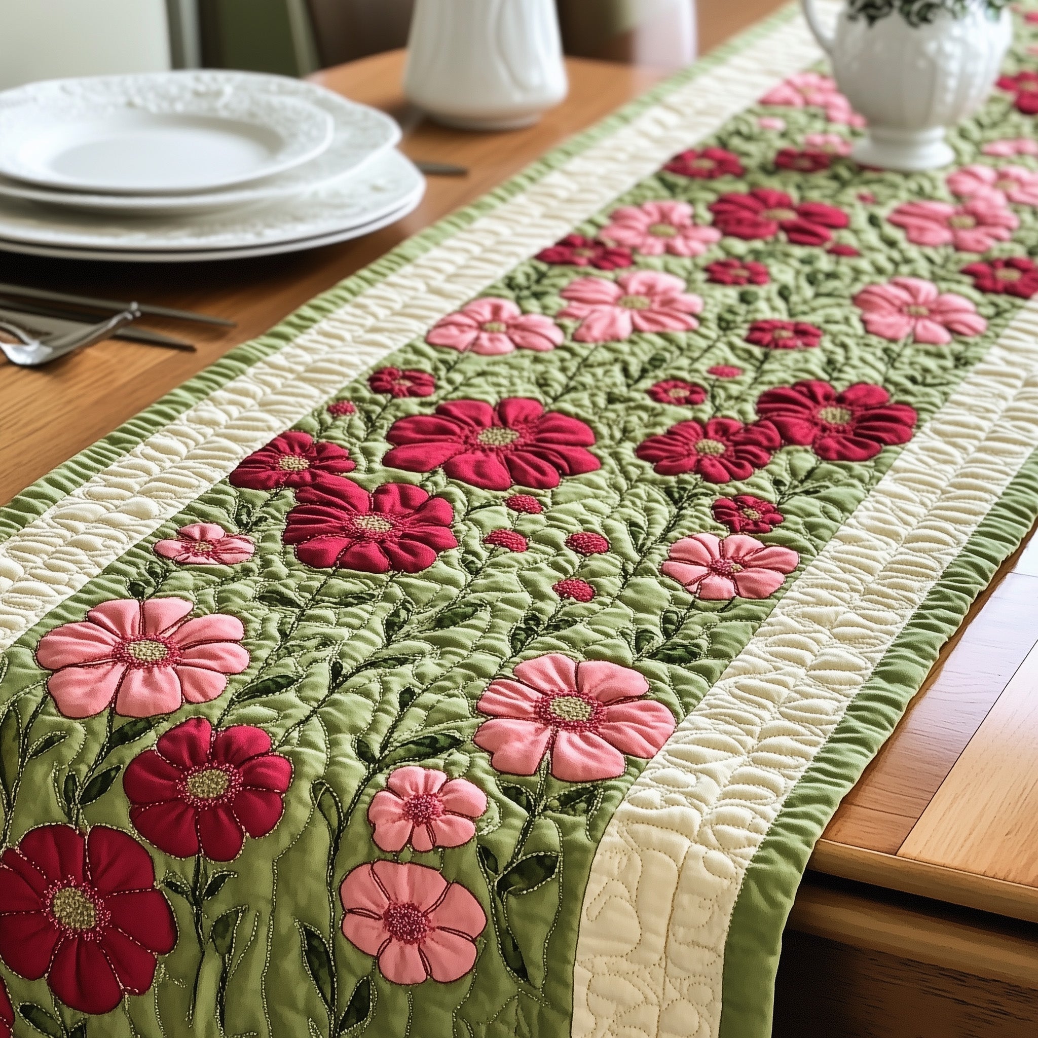 Petal Burst  Quilted Table Runner, Easter Table Runner, Spring Table Runner, Mother's Day Gifts