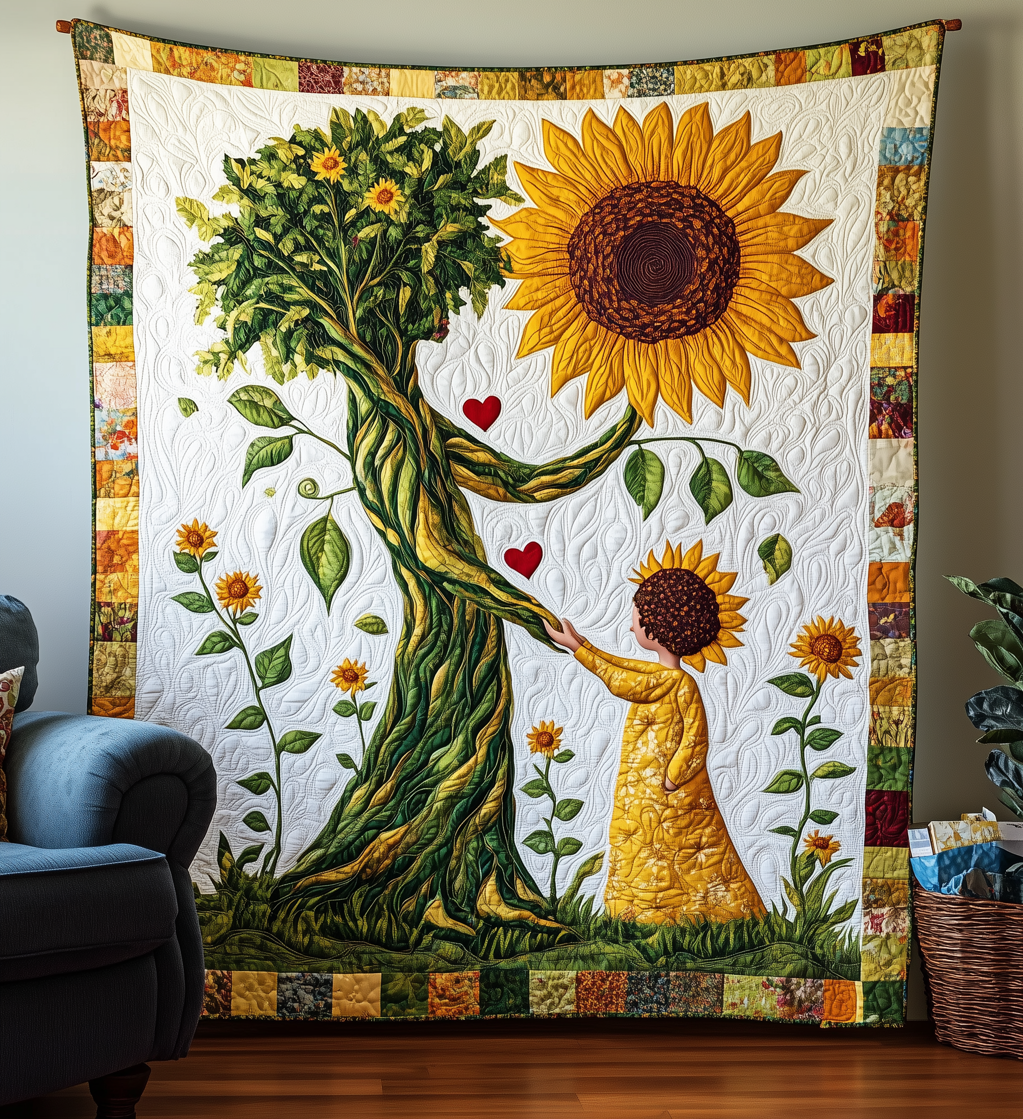 Mother Nature Quilt Blanket, Sunflower Garrden Blanket, Mothers Day Gift, Gift For Mom