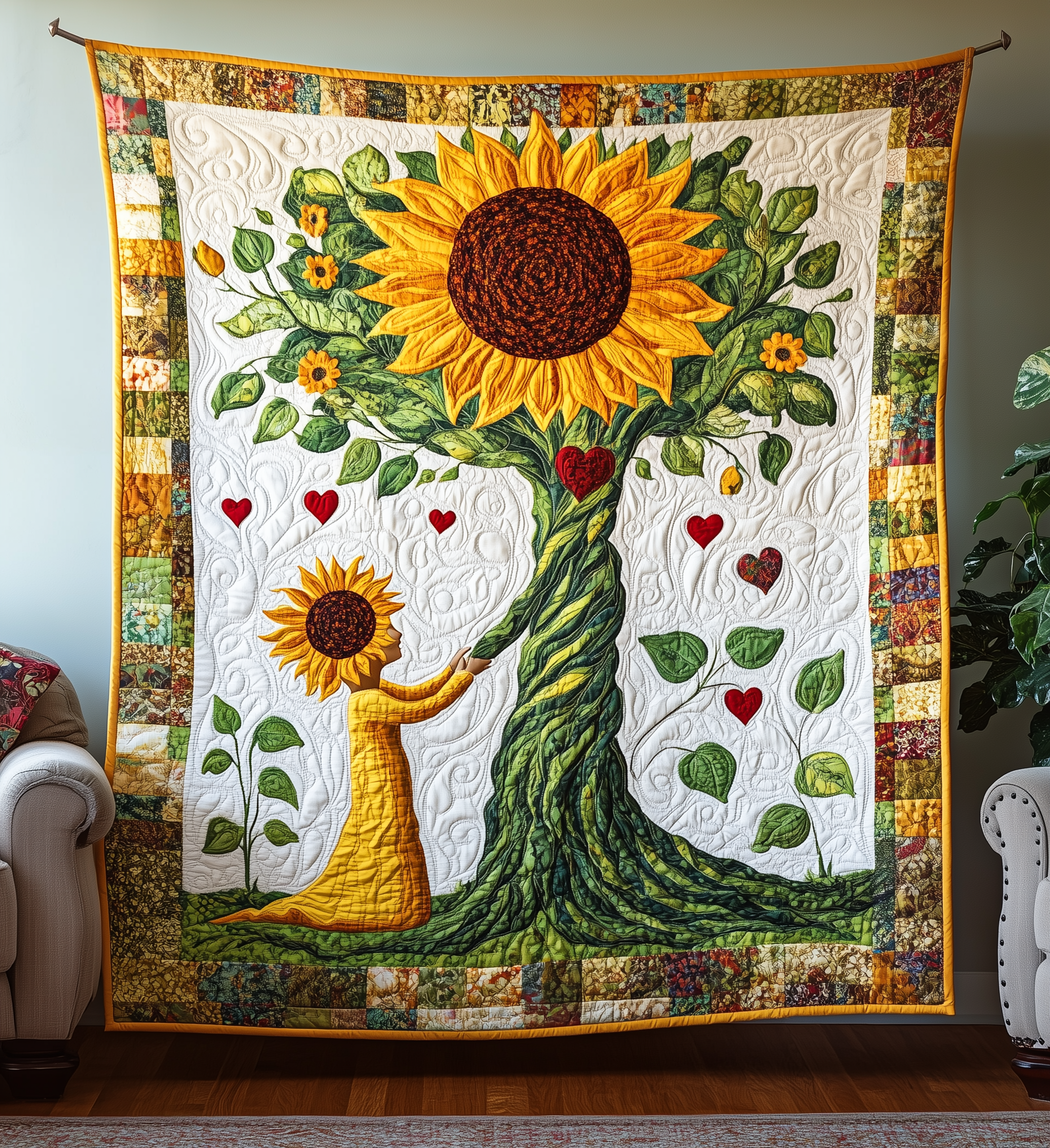 Sunflower Garden Quilt Blanket, Sunflower Blanket, Mothers Day Gift, Gift For Mom