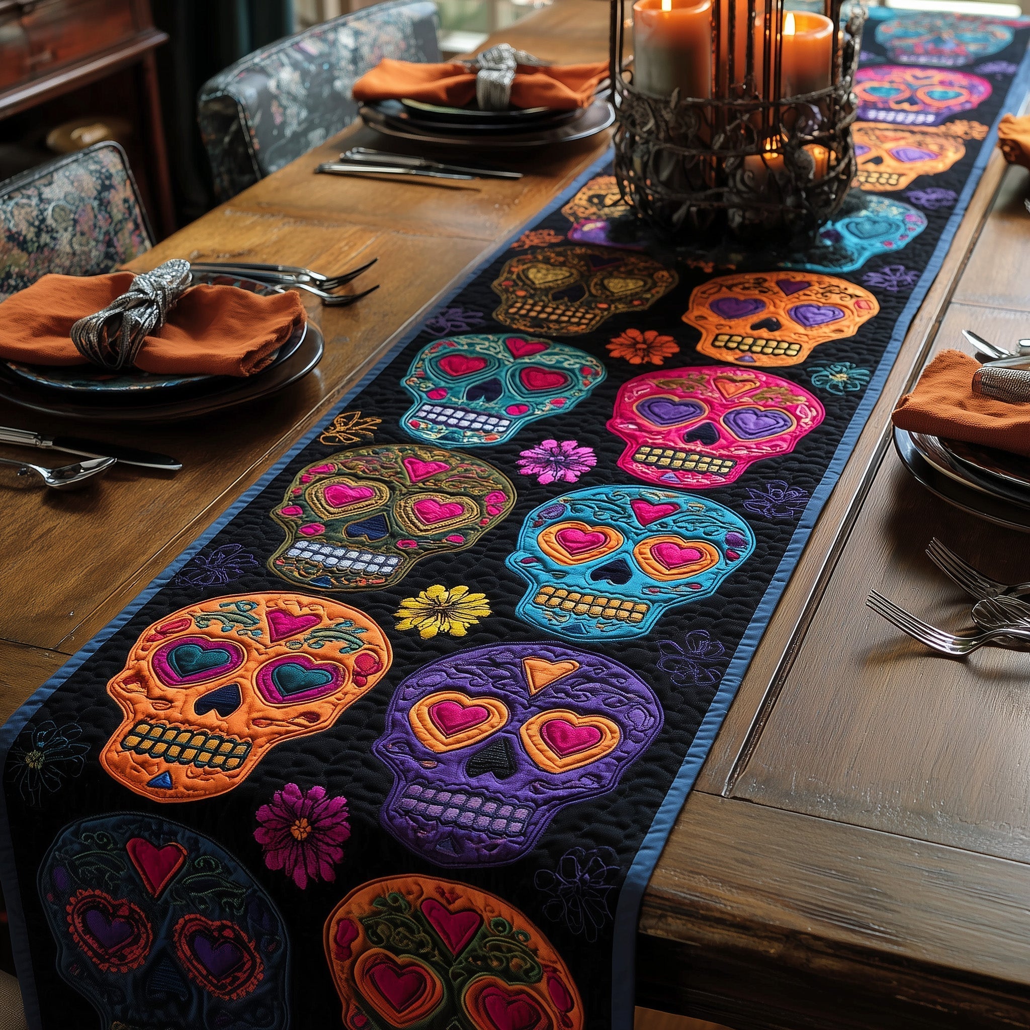 Day of the Dead Quilted Table Runner, Easter Table Runner, Spring Table Runner, Mother's Day Gifts