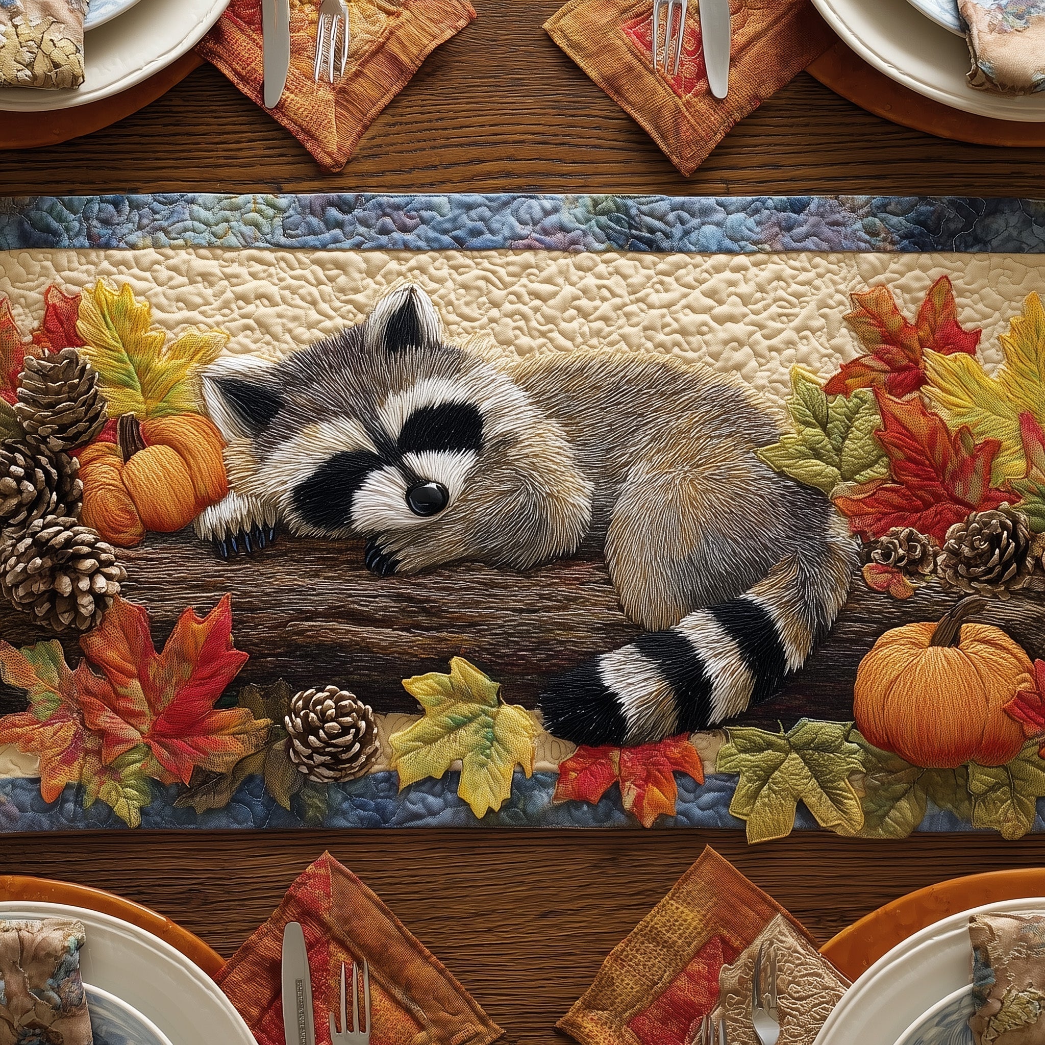 Raccoon Nap Quilted Table Runner, Easter Table Runner, Spring Table Runner, Mother's Day Gifts