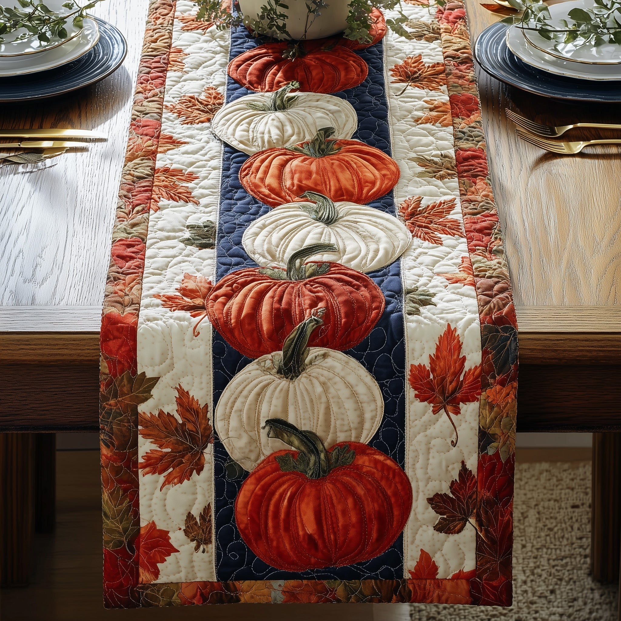 Pumpkin Harvest Quilted Table Runner, Easter Table Runner, Spring Table Runner, Mother's Day Gifts