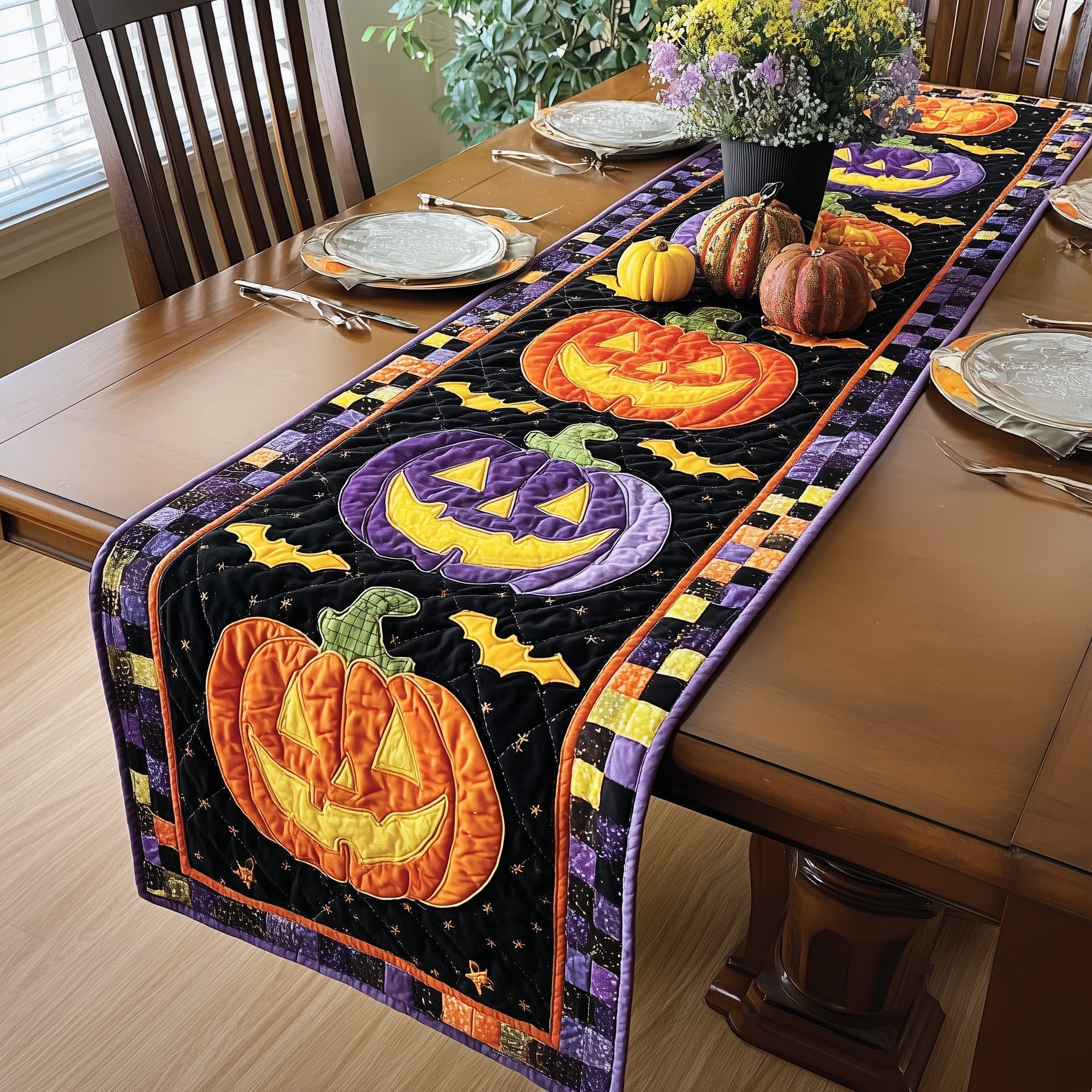 Halloween Pumpkin Quilted Table Runner, Easter Table Runner, Spring Table Runner, Mother's Day Gifts