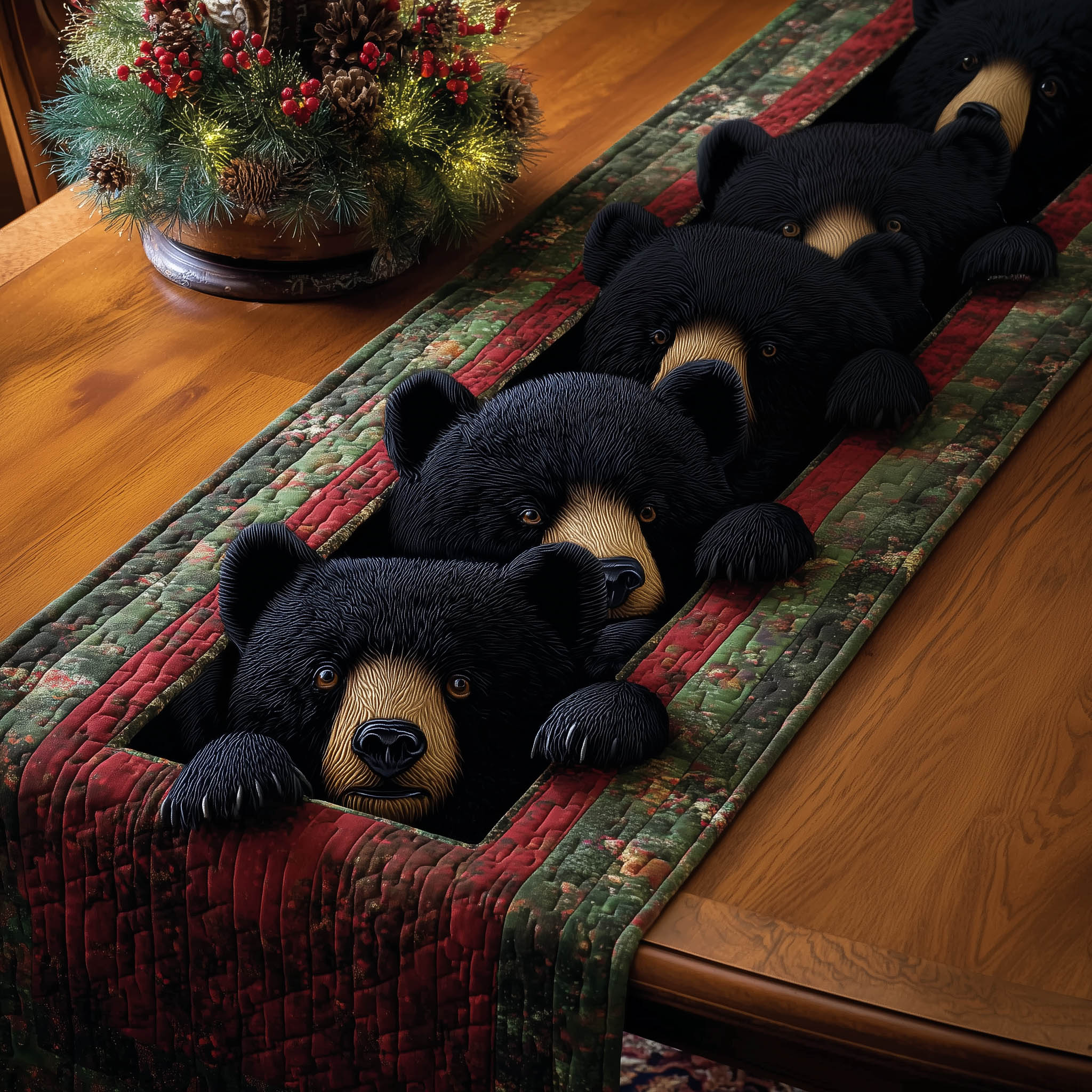 Bear Family Quilted Table Runner, Easter Table Runner, Spring Table Runner, Mother's Day Gifts