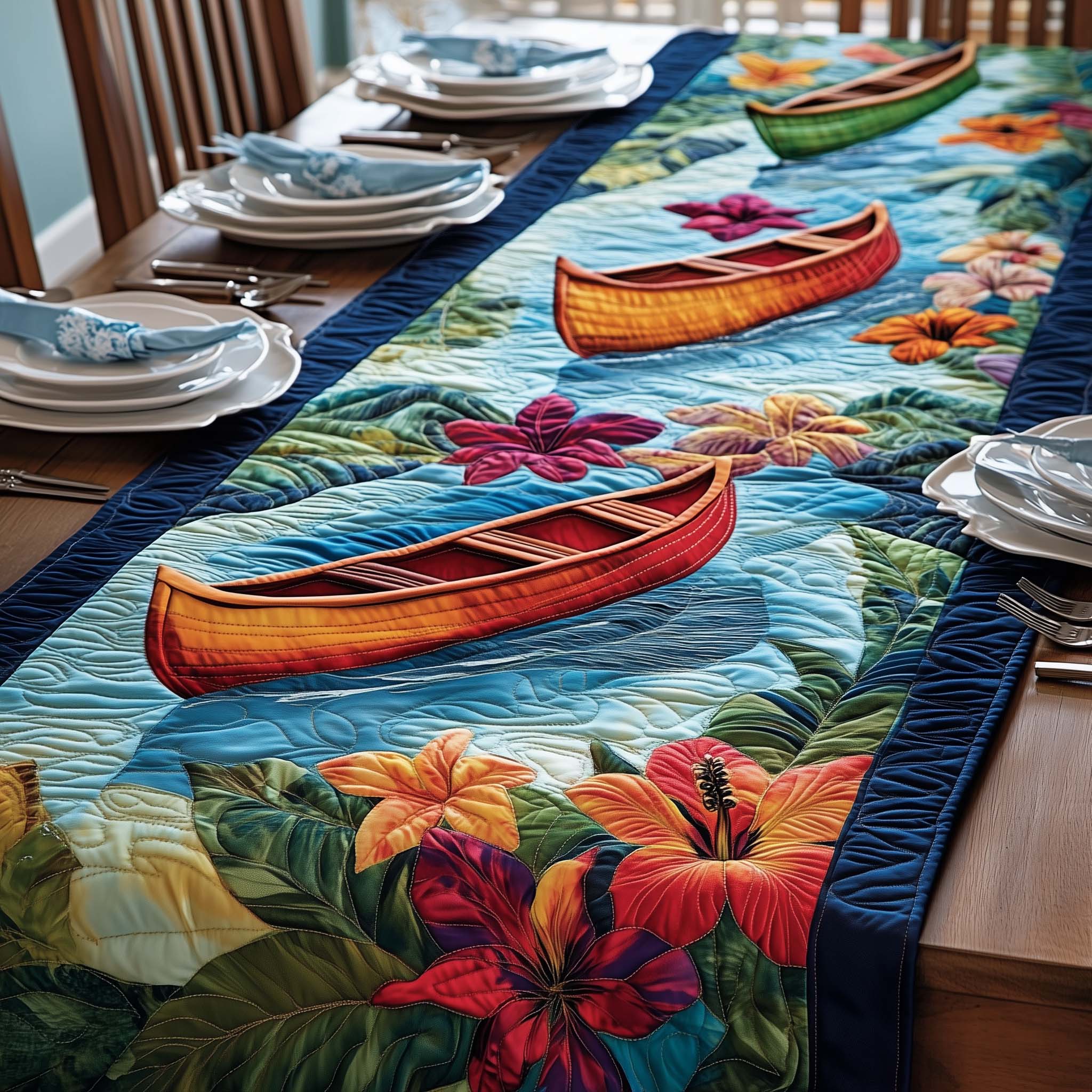 Island Canoe Quilted Table Runner, Easter Table Runner, Spring Table Runner, Mother's Day Gifts