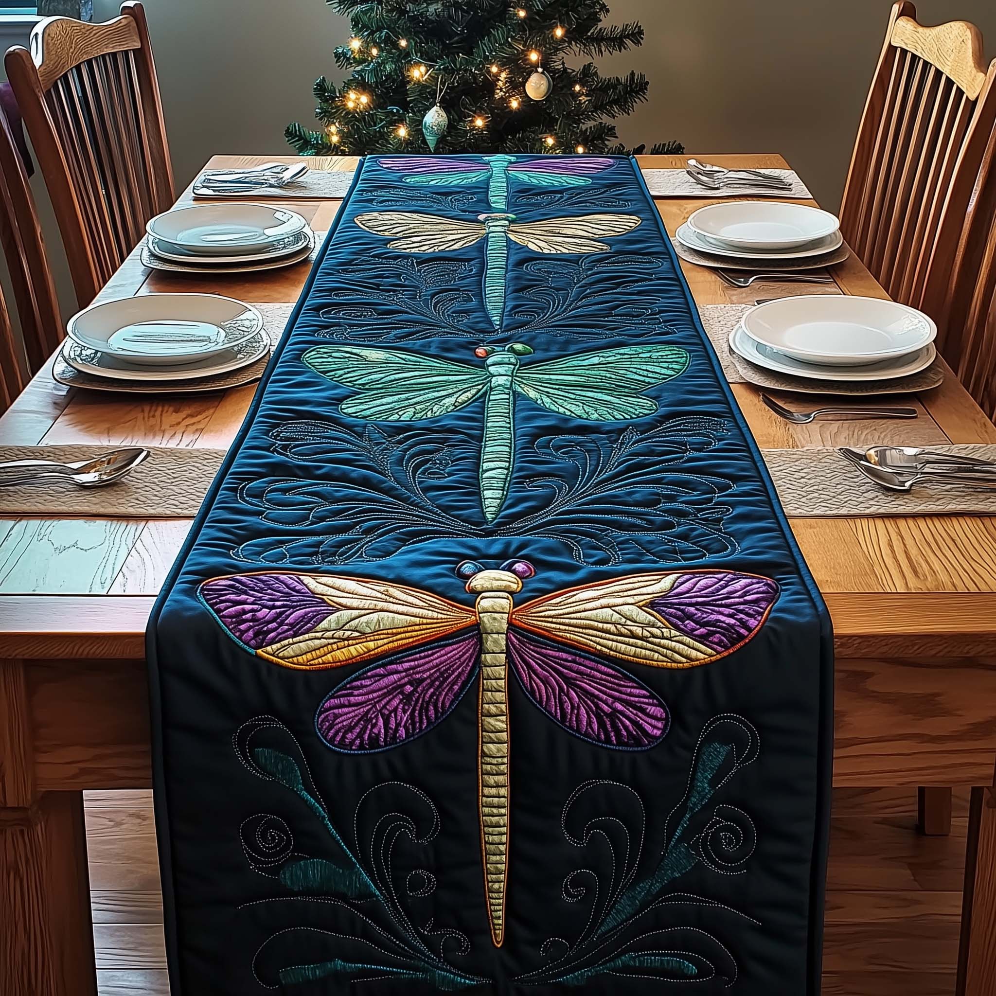 Mystic Dragonfly Quilted Table Runner, Easter Table Runner, Spring Table Runner, Mother's Day Gifts