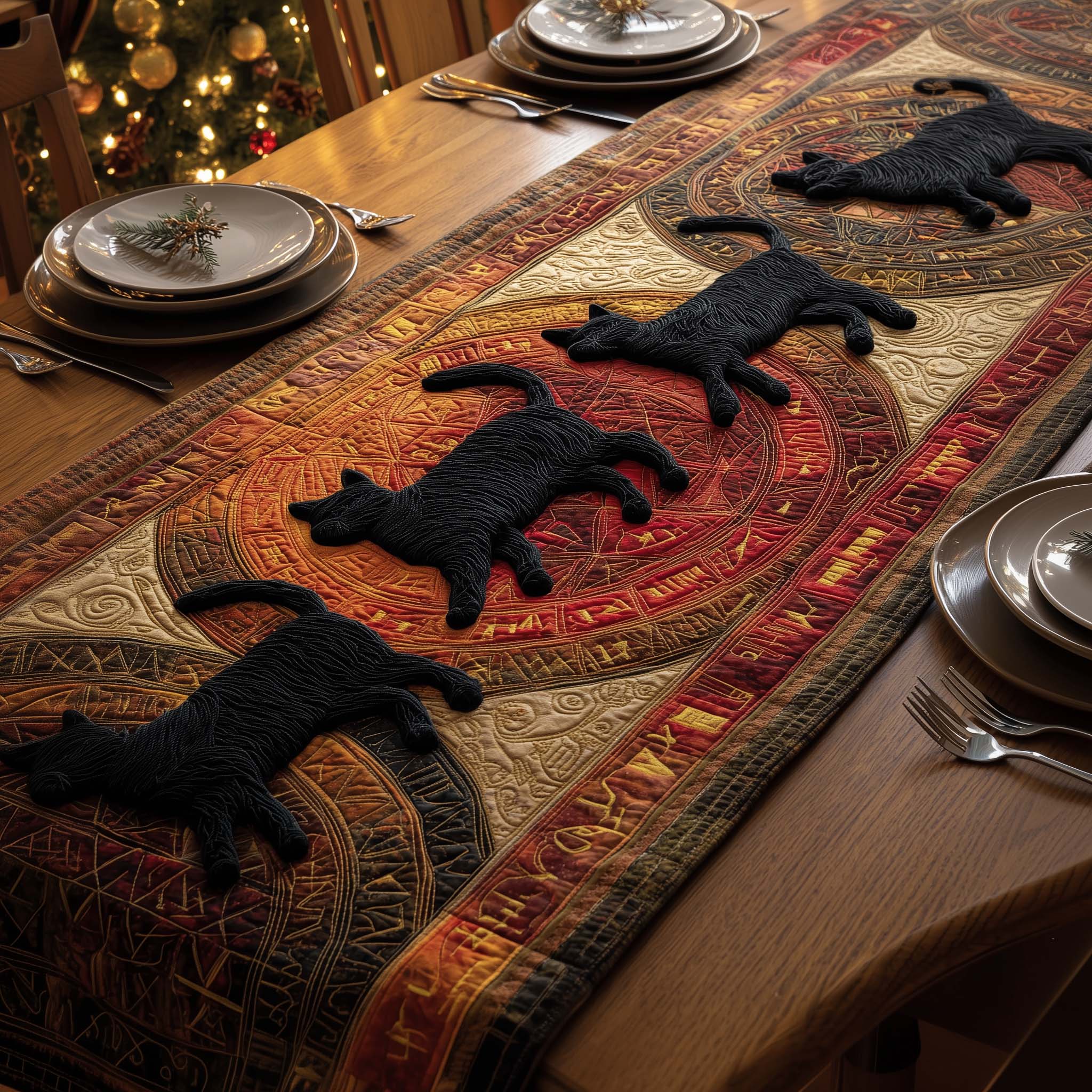 Mystic Cats Quilted Table Runner, Easter Table Runner, Spring Table Runner, Mother's Day Gifts