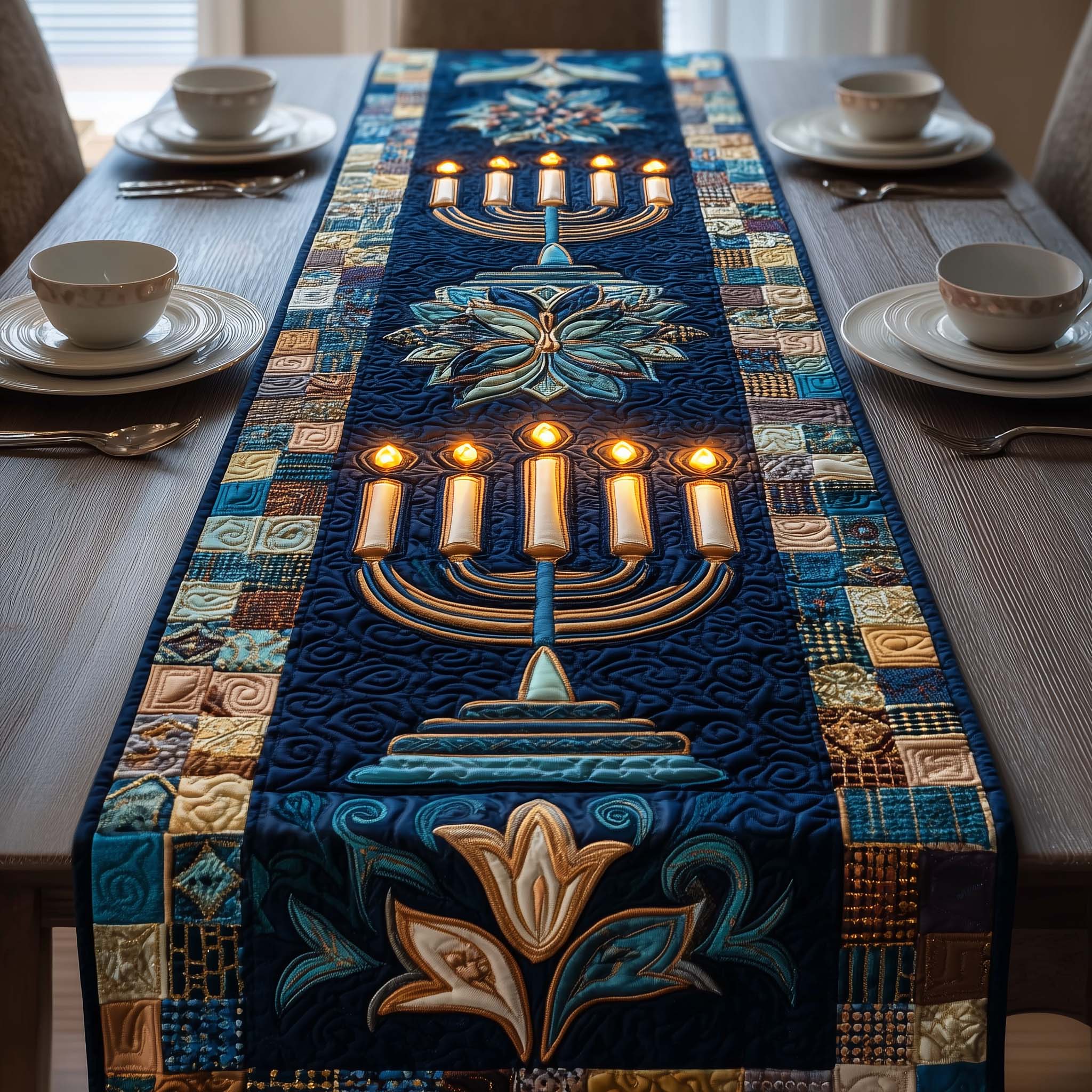 Midnight Menorah Quilted Table Runner, Easter Table Runner, Spring Table Runner, Mother's Day Gifts
