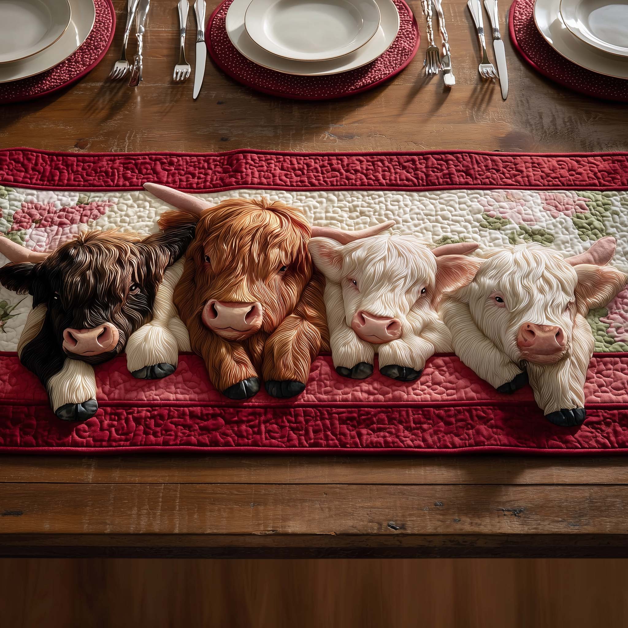 Highland Cow Quilted Table Runner, Easter Table Runner, Spring Table Runner, Mother's Day Gifts