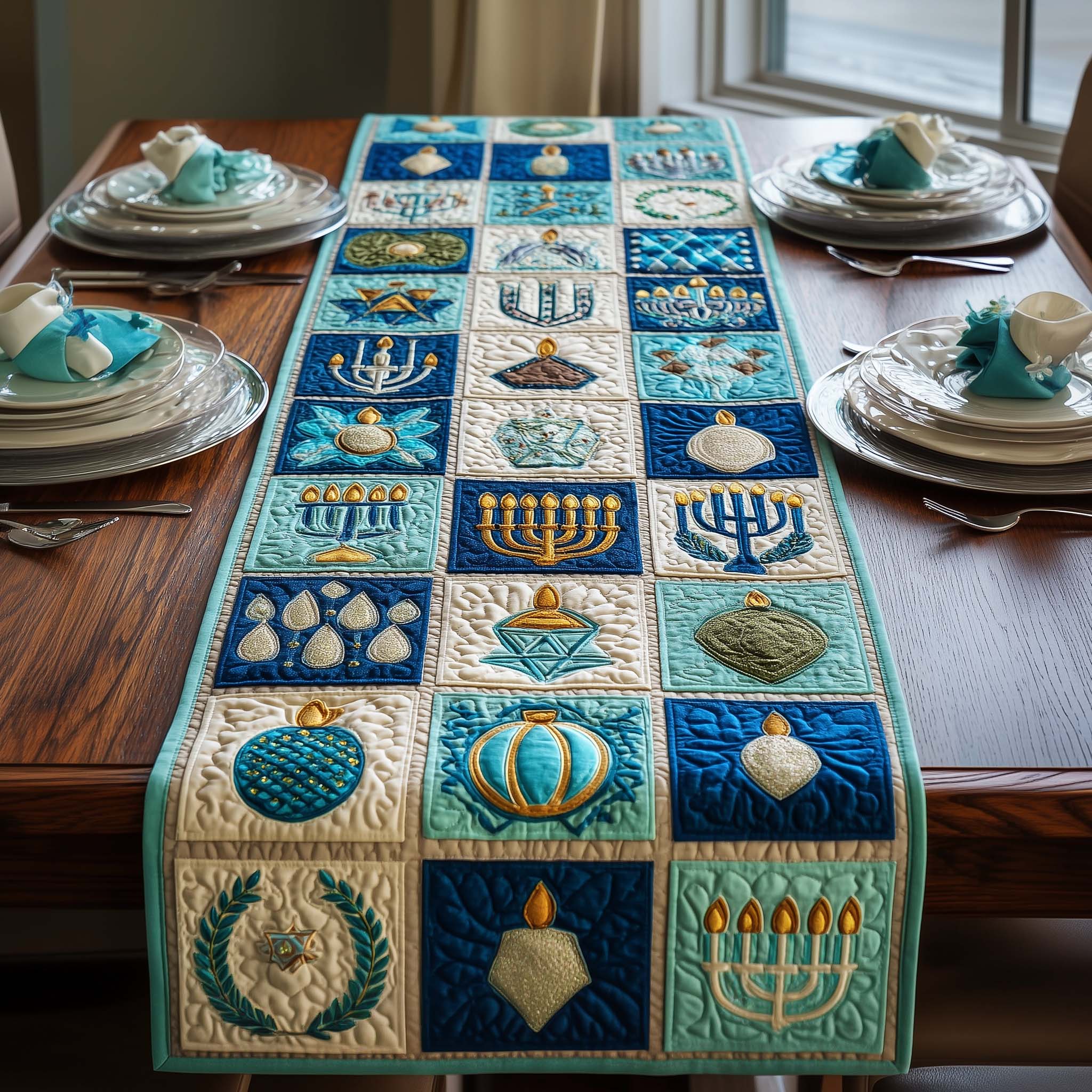 Festival Tiles Quilted Table Runner, Easter Table Runner, Spring Table Runner, Mother's Day Gifts